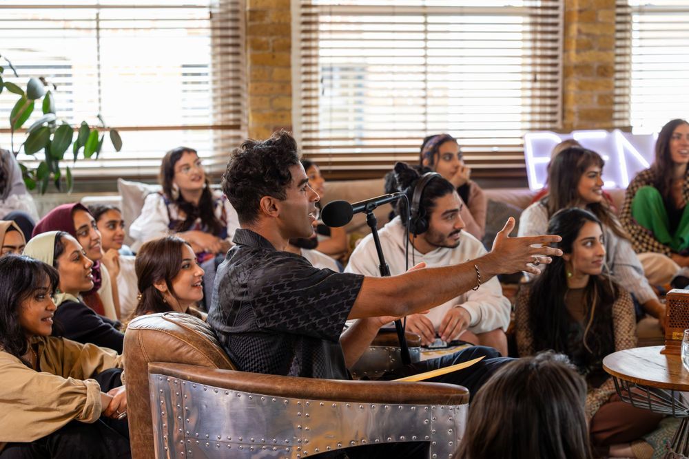 Event Photography for Nadir Nahdi with Aditi Mayer live podcast event in London by Farheen Shaikh
