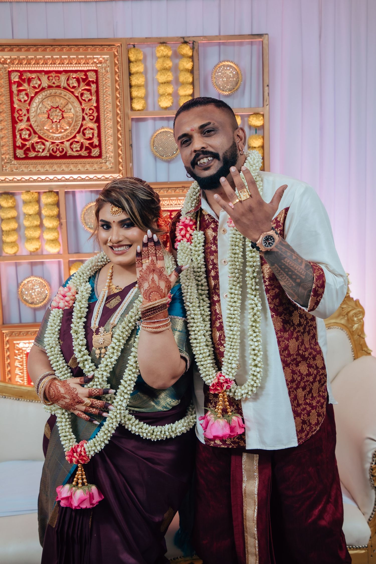 Engagement couple portrait in traditional attire, romantic moment Singapore