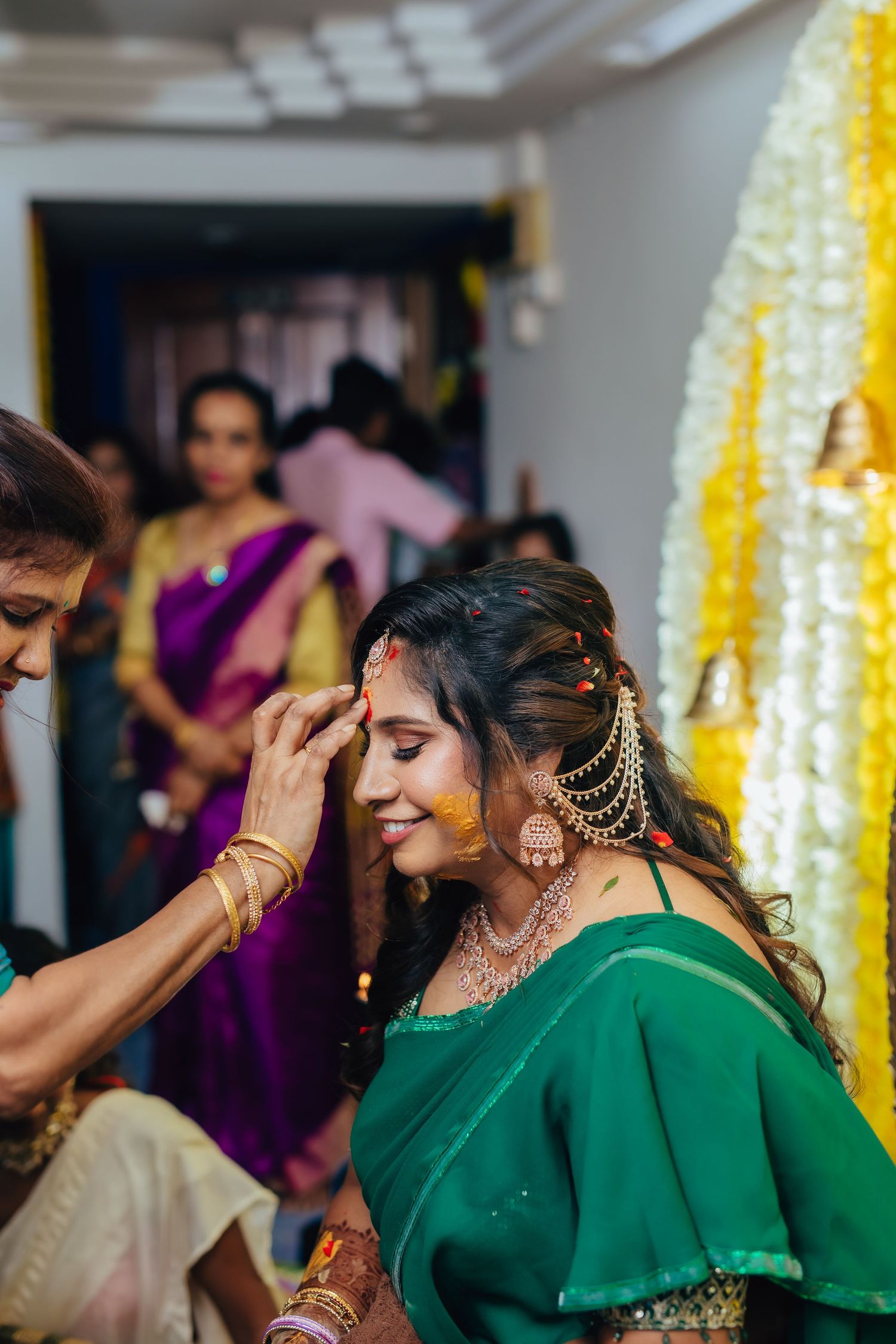 Bride candid moment during wedding preparation with friends Singapore