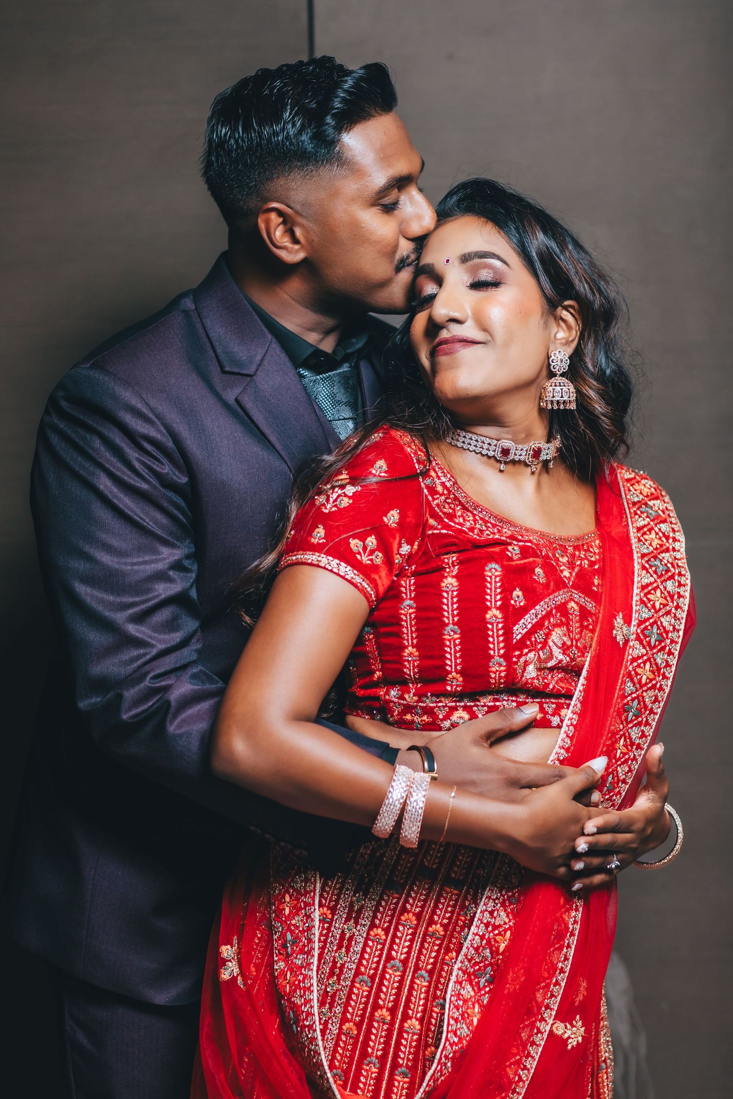 Elegant reception couple portrait in formal attire, romantic wedding photography Singapore