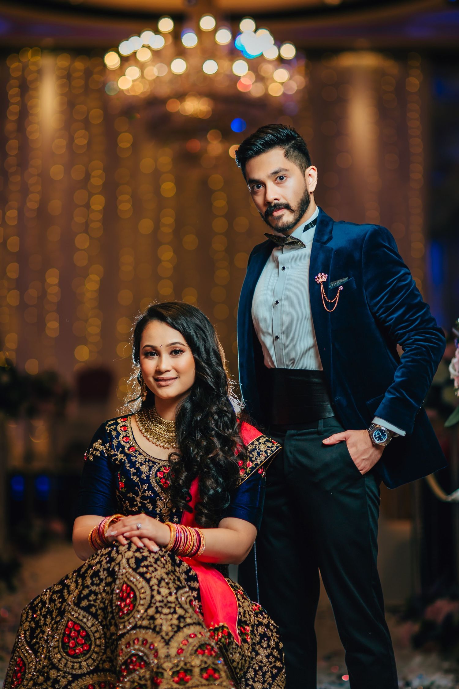Reception couple portrait with elegant lighting, luxury wedding Singapore