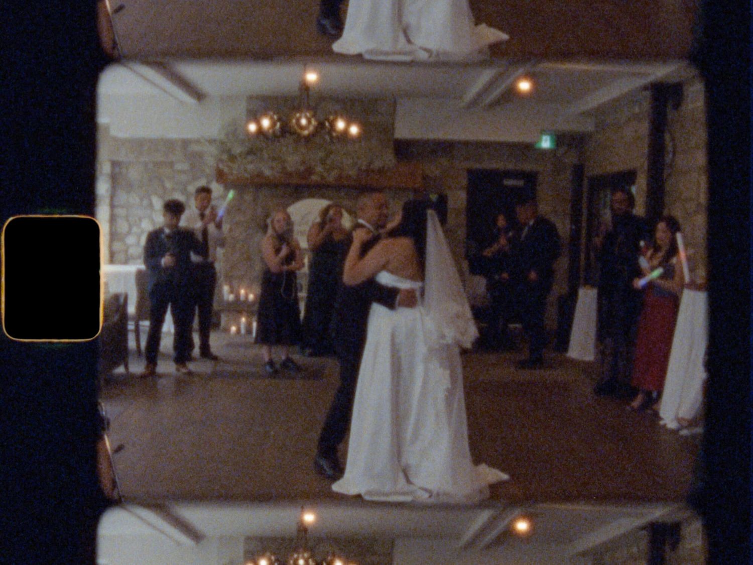 Bride and groom first dance at Cambridge Mill in Cambridge, Ontario, captured on Super 8 wedding film and digital.