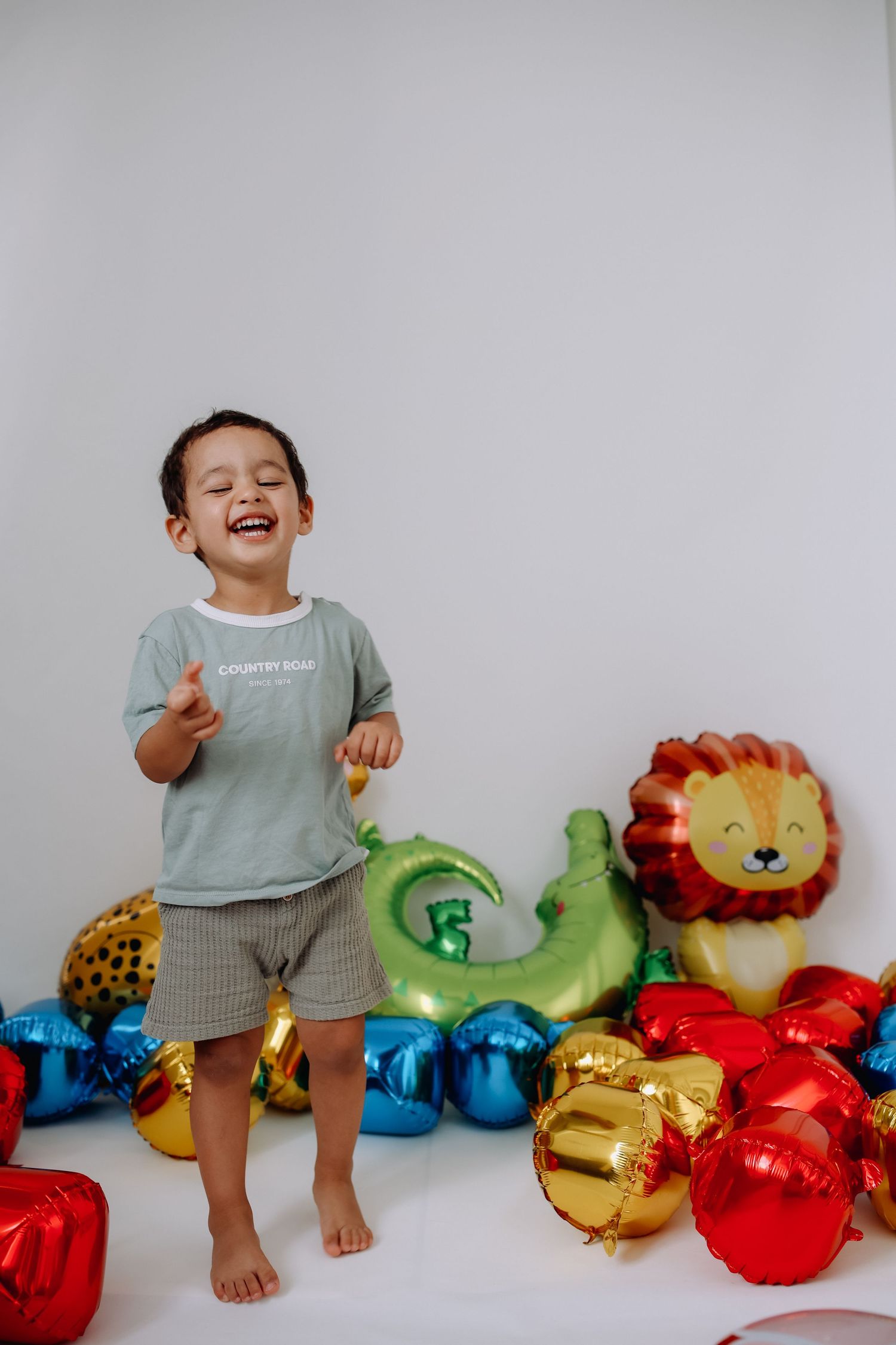 Toddler with balloon animals,  studio photo mini sessions.