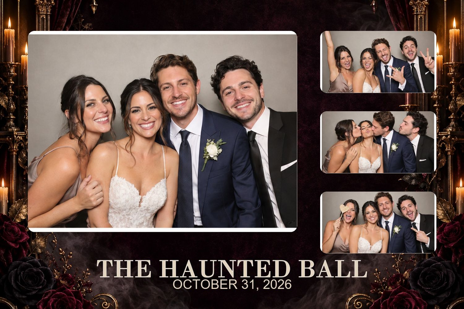 Haunted Velvet Halloween 3:2 template preview. Gothic velvet, candlelight and haunted glamour. A coordinated five-format photo-booth suite w