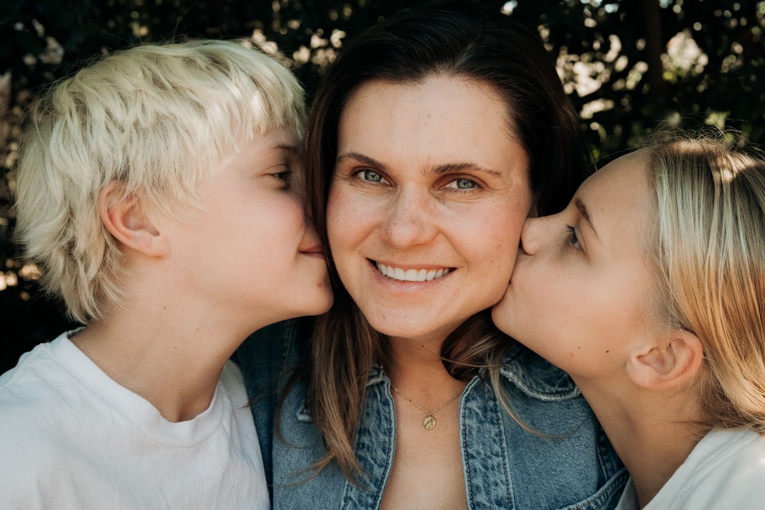 A heartwarming collage of tender family moments showing affection and love between mother and children.