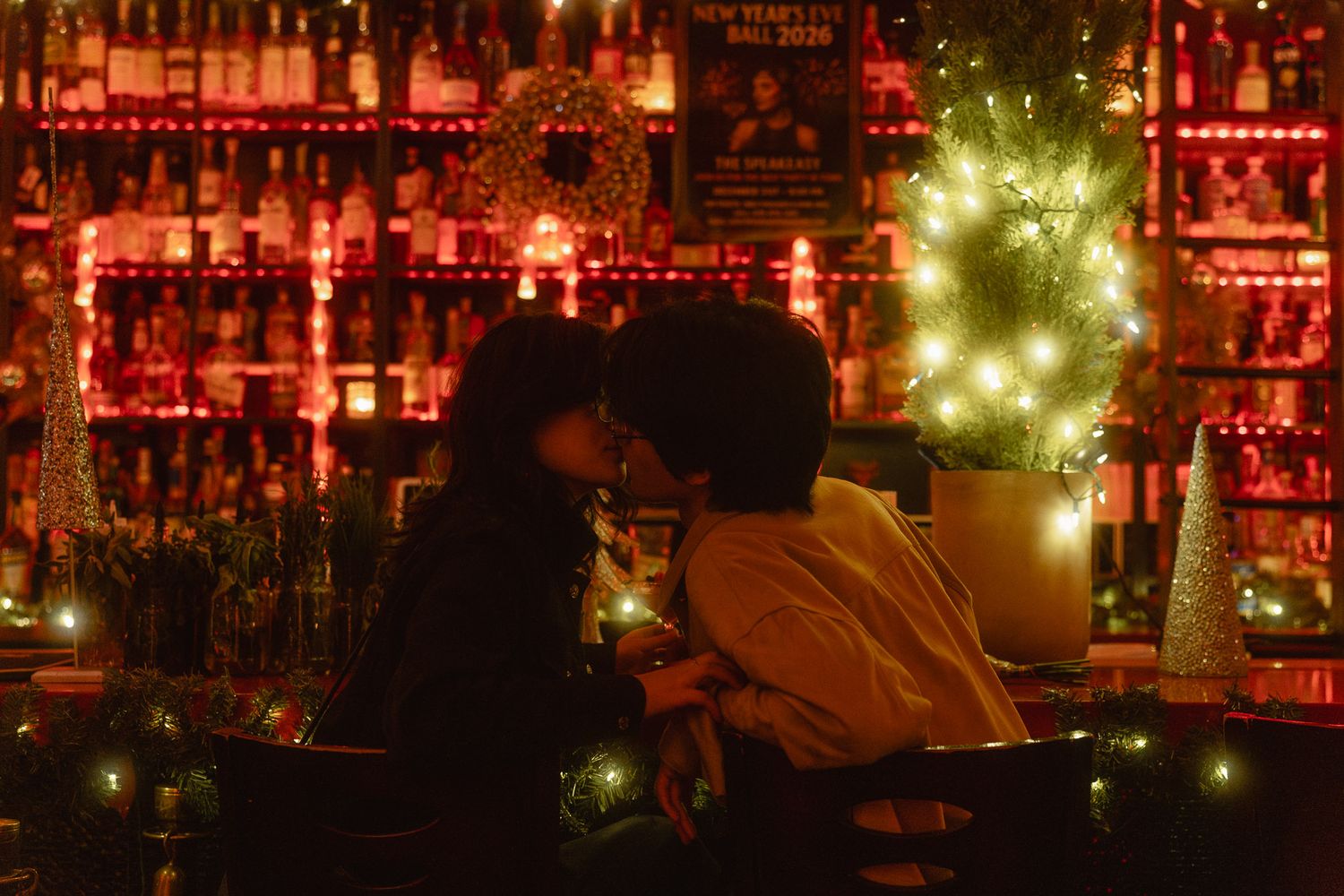 Taipei couple photoshoot in a bar full of red lights and Wong Kar Wai Style