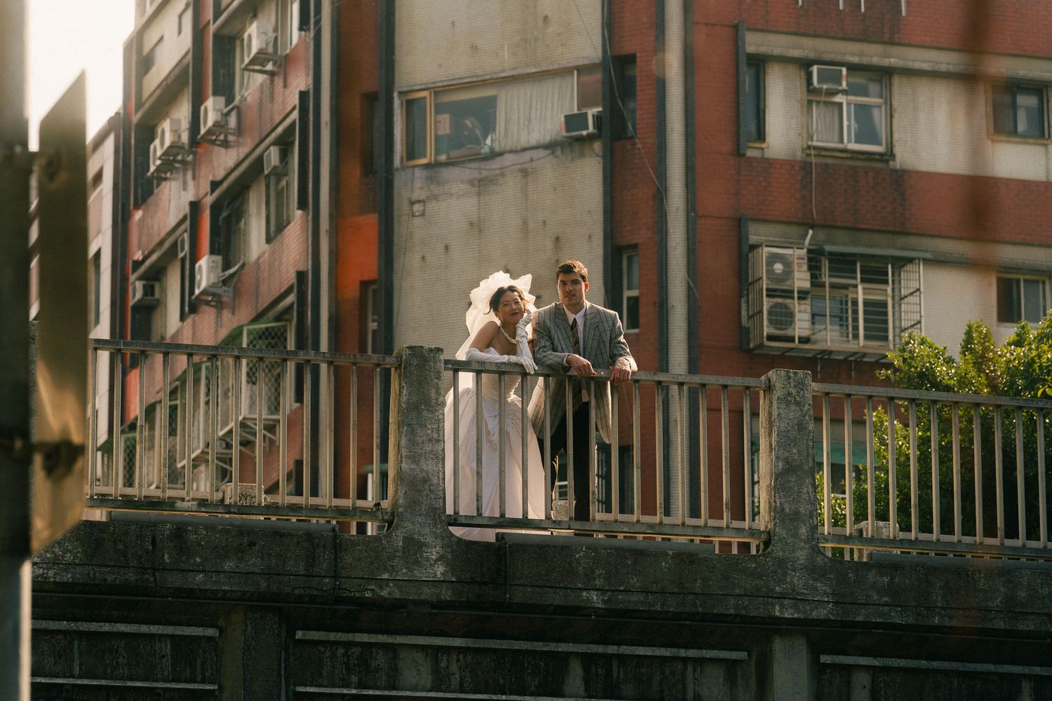 Emily and Nik exploring Dadaocheng together during their vintage-inspired Taipei engagement photoshoot