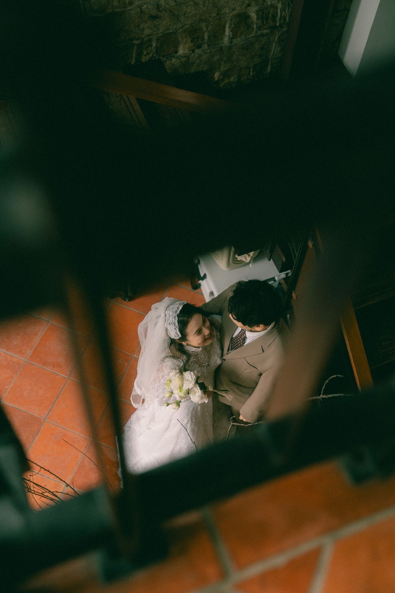 Taipei pre-wedding portraits of a couple exploring Dadaocheng