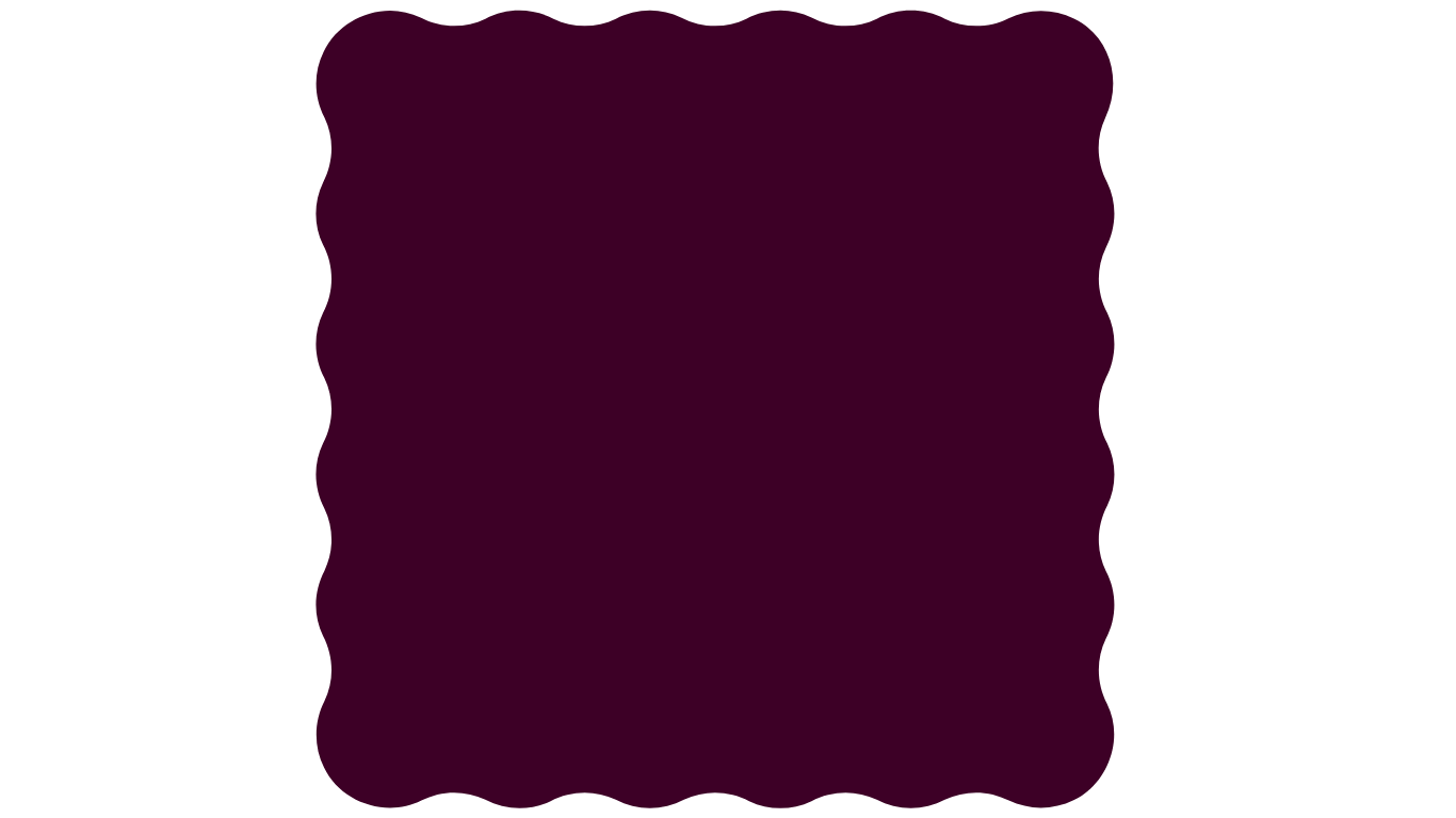 Deep plum purple square with wavy scalloped border on white background.