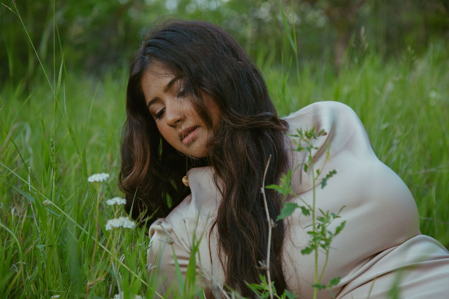 An artistic portrait series taken in a field of tall grass.