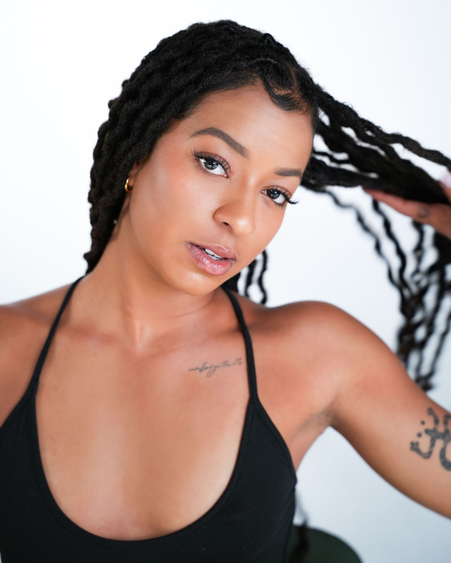 Portrait series showing different poses against white background.