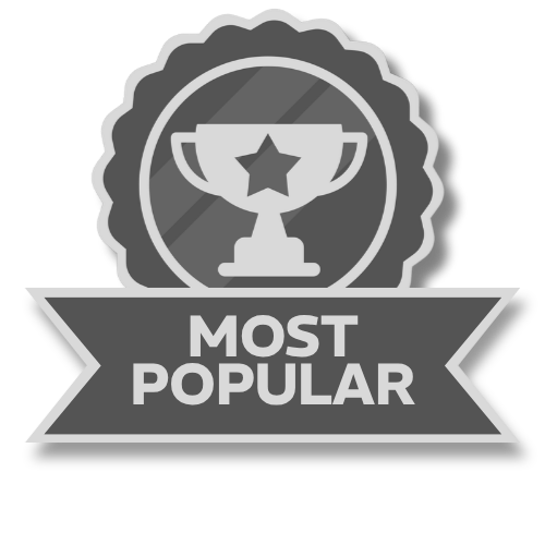Grayscale most popular award badge with trophy and star icon for top-rated recognition.