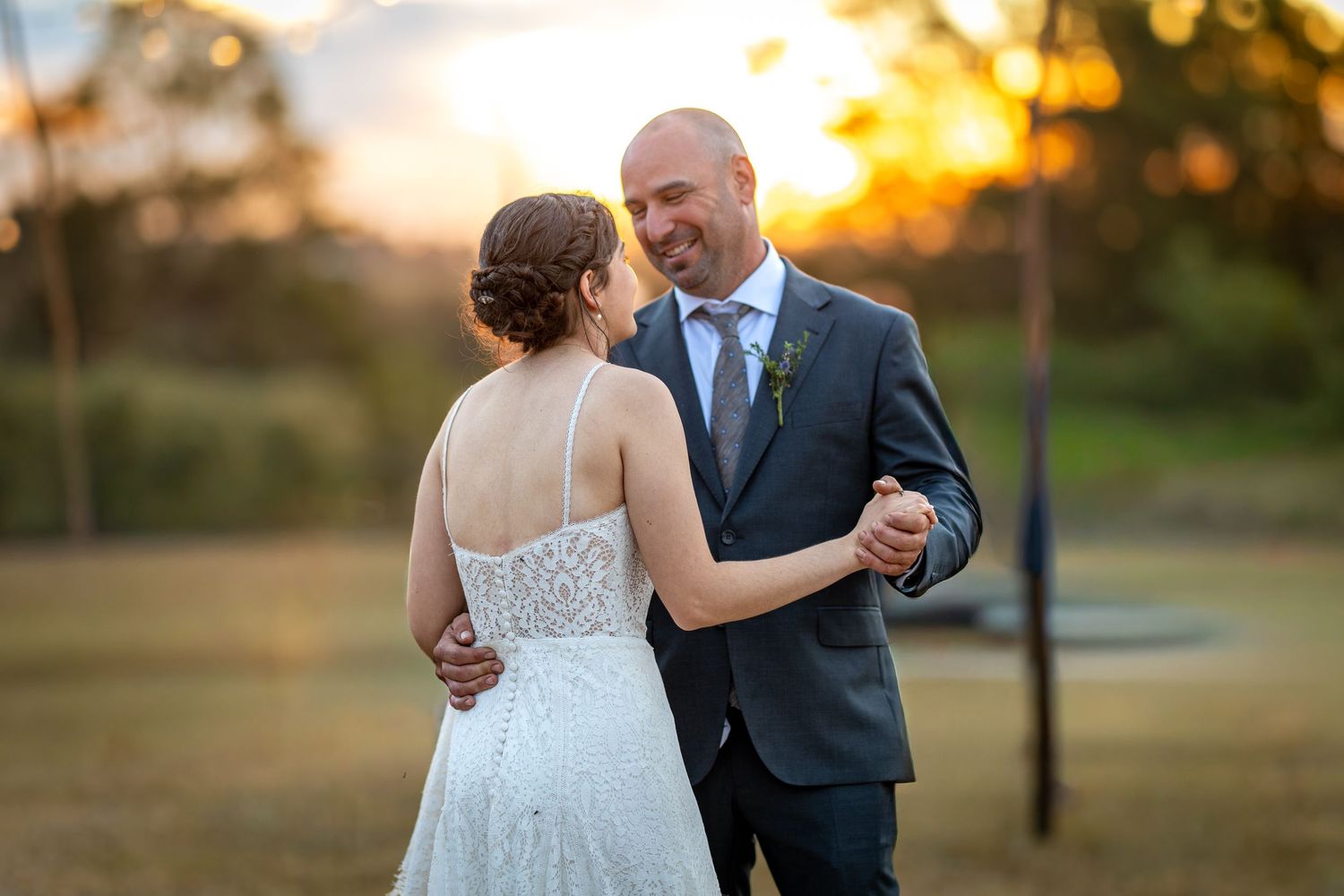 A bride and her father shares an intimate dance moment at sunset in Singleton, Hunter Valley.