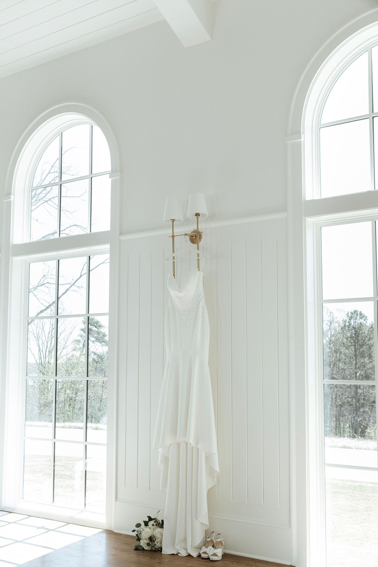 Wedding dress hanging in the Lanier Wedding Venue