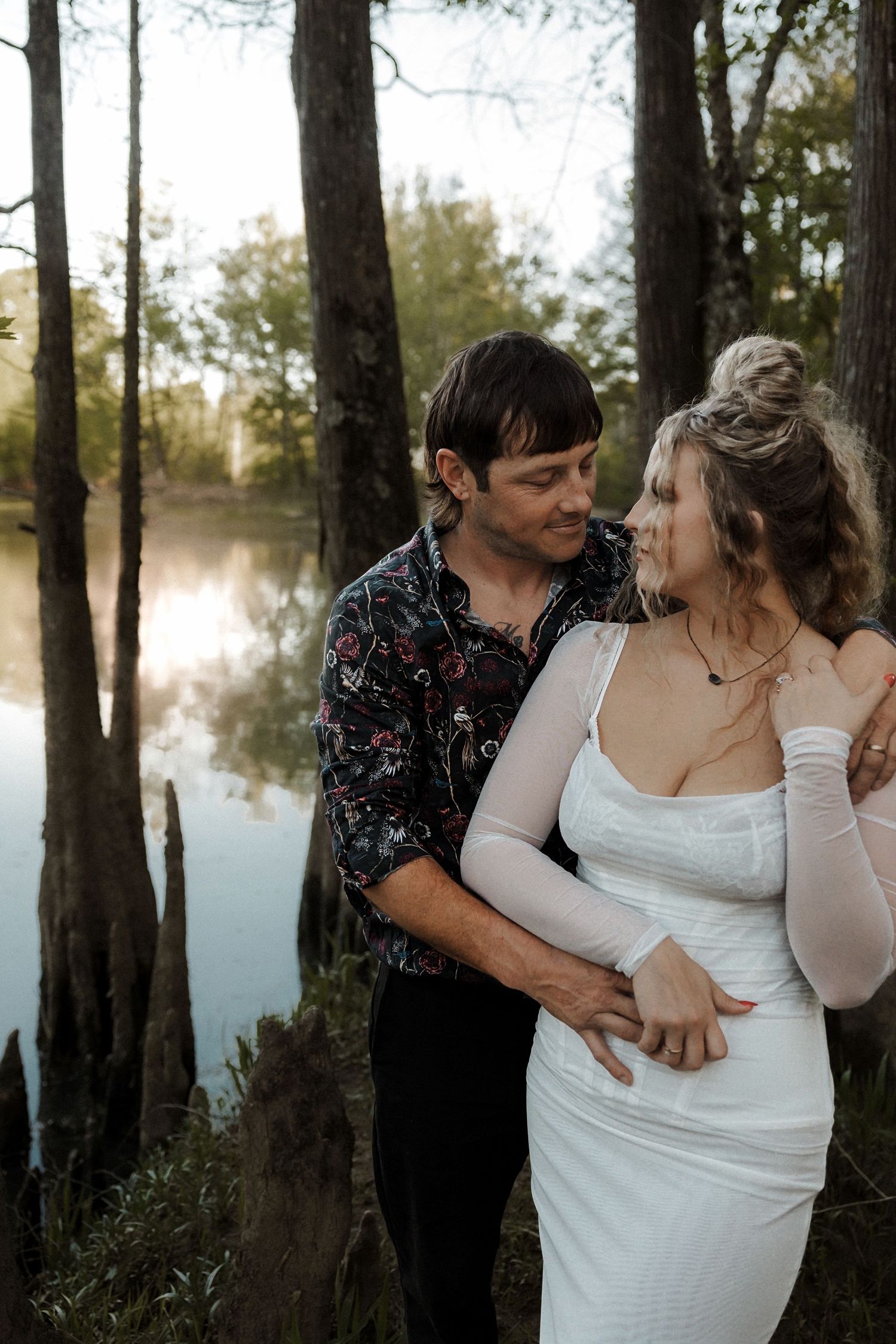 Couple eloping in forest in Oklahoma