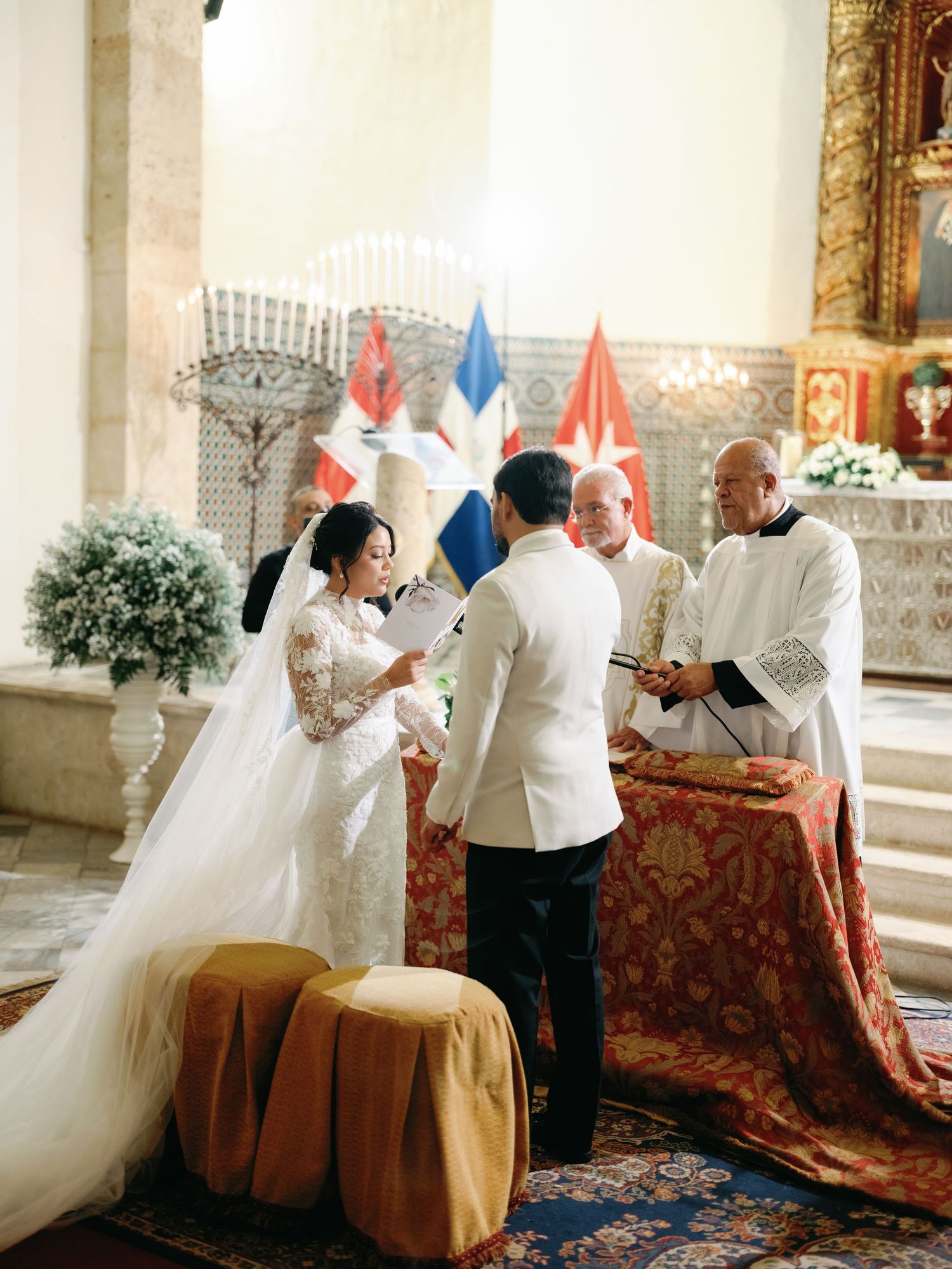 A sequence of romantic wedding photos showing a couple dancing in an elegant indoor setting with ornate decor.
