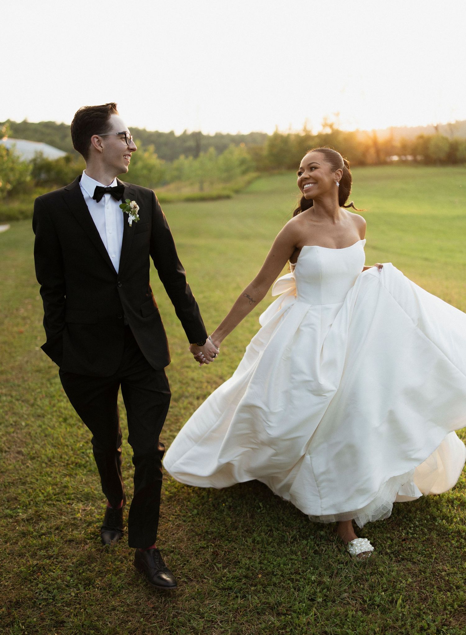 Bride & groom sunset portrait.
