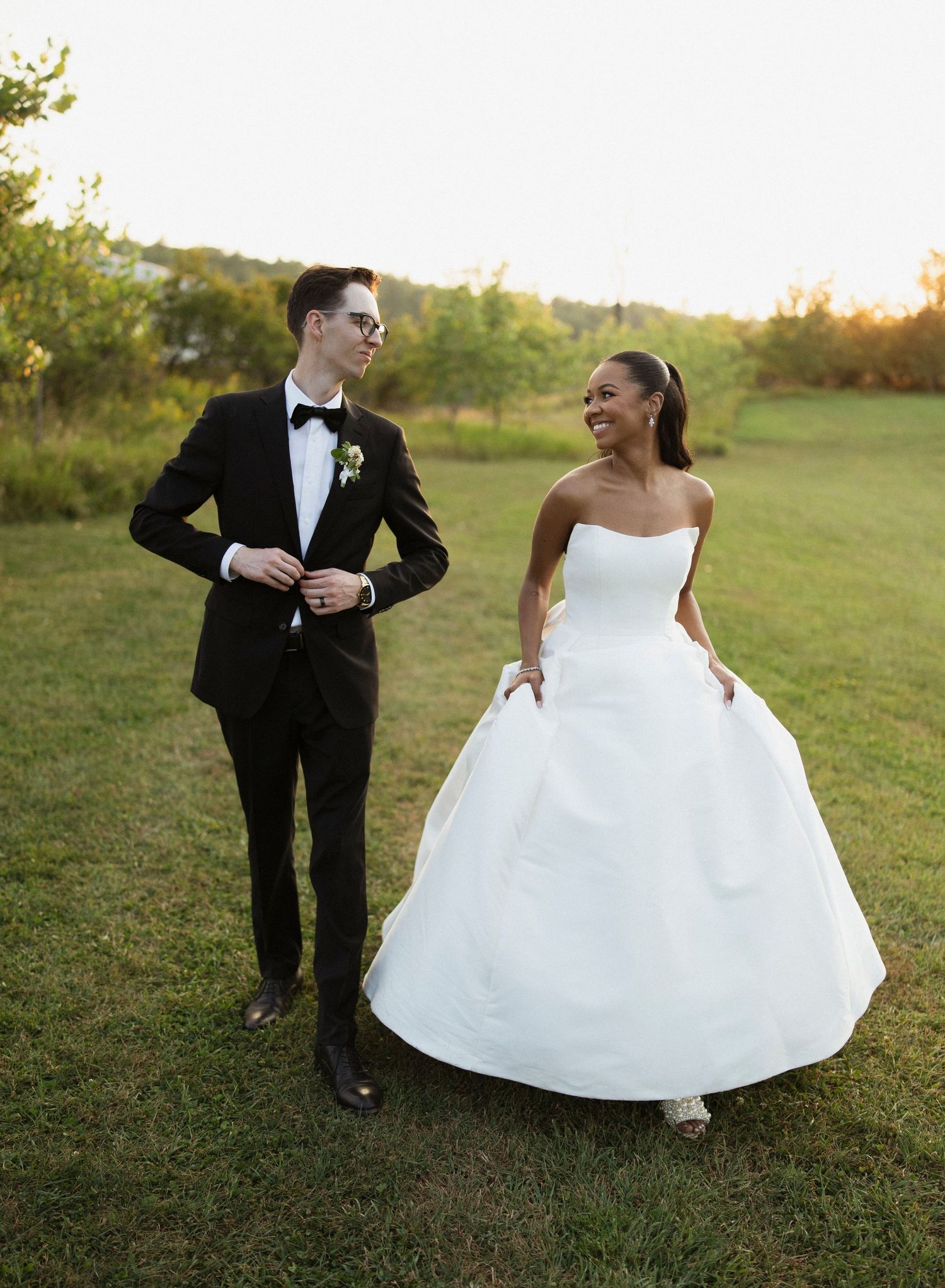 Bride & groom sunset portrait.