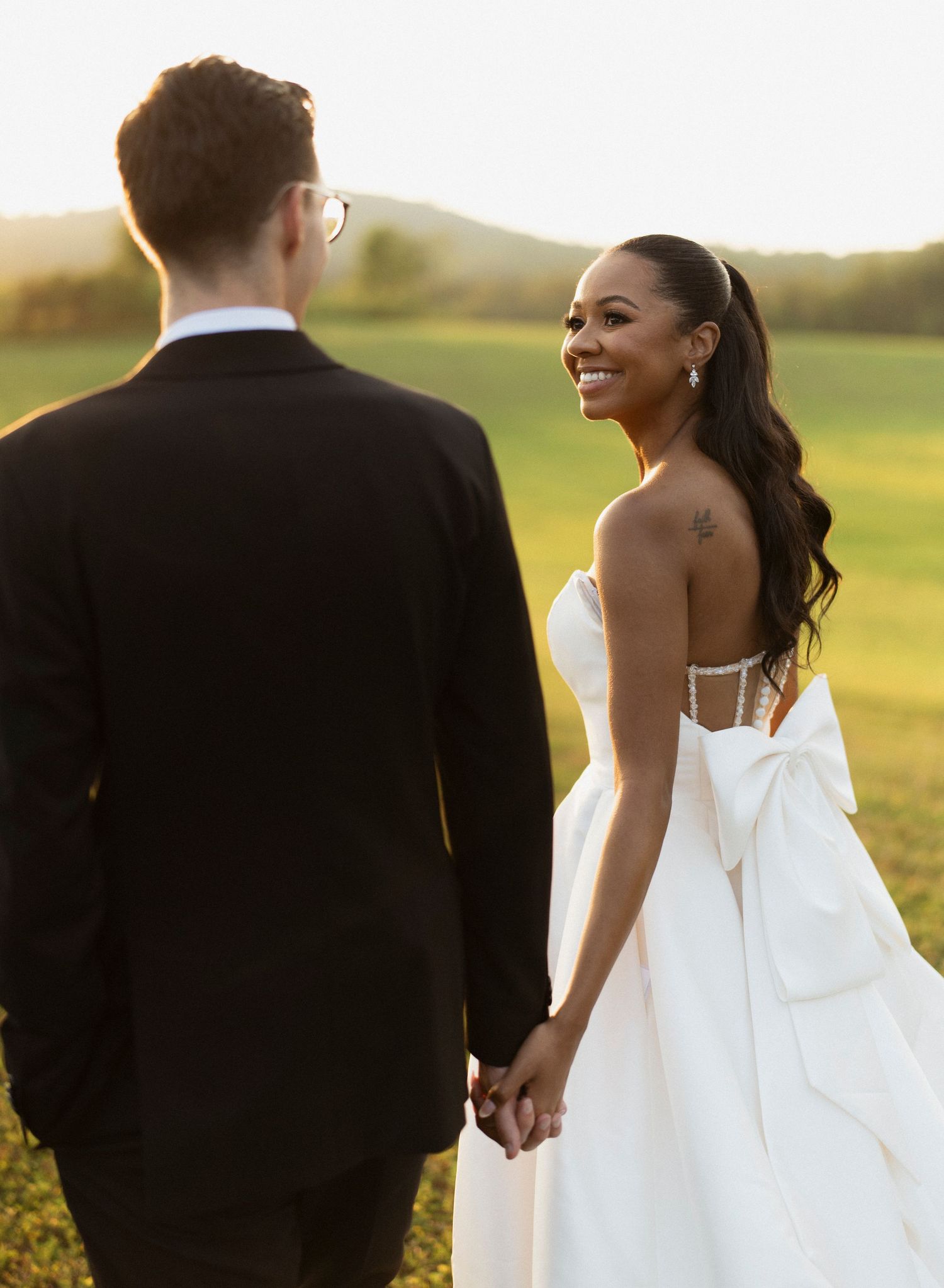 Bride & groom sunset portrait.