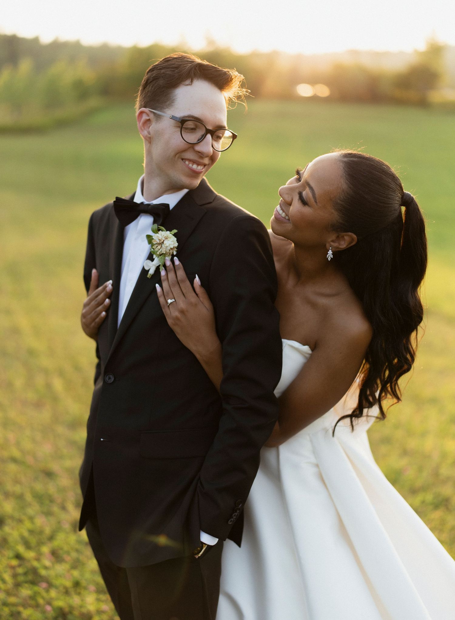 Bride & groom sunset portrait.