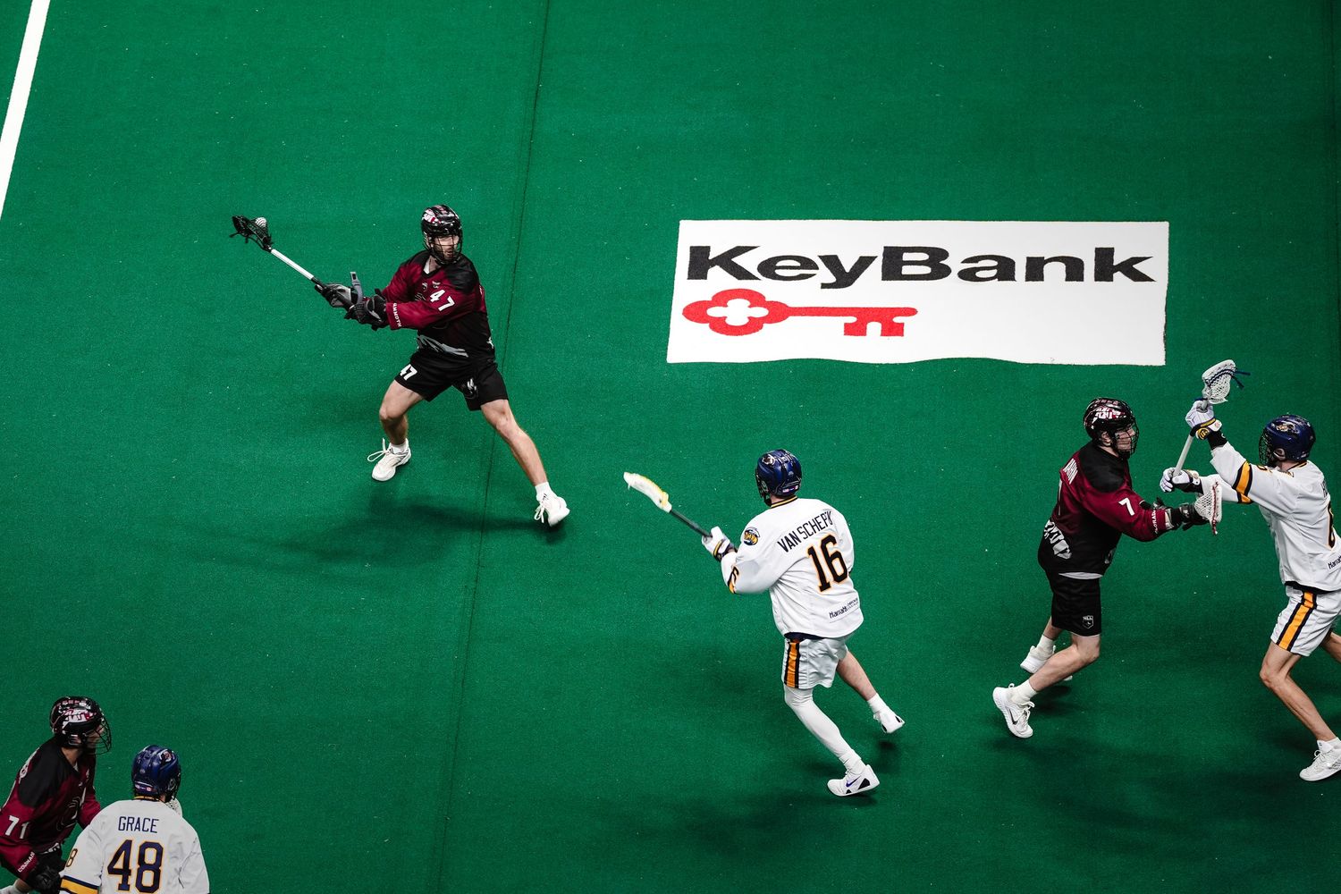 Lacrosse player gets ready to shoot.