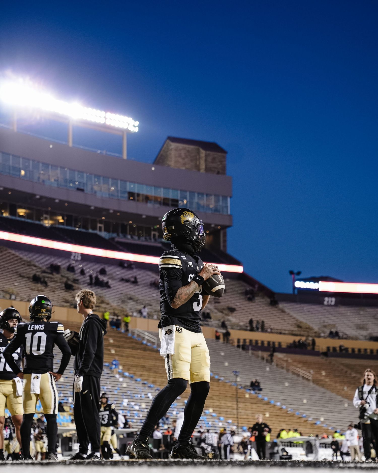 Football player warming up.