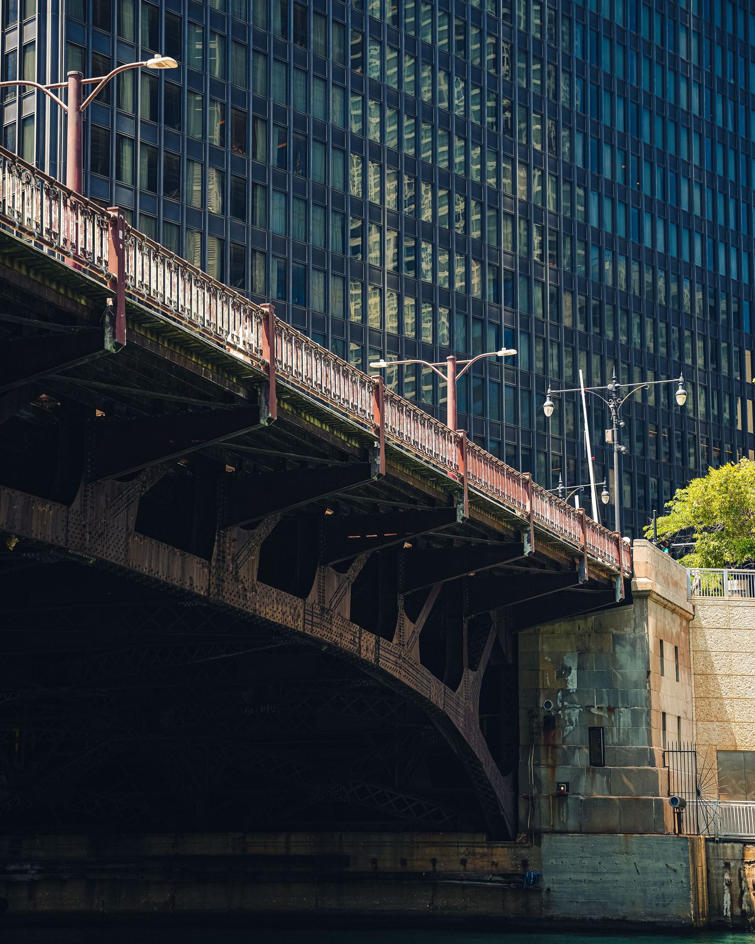 Urban bridge crossing over water.