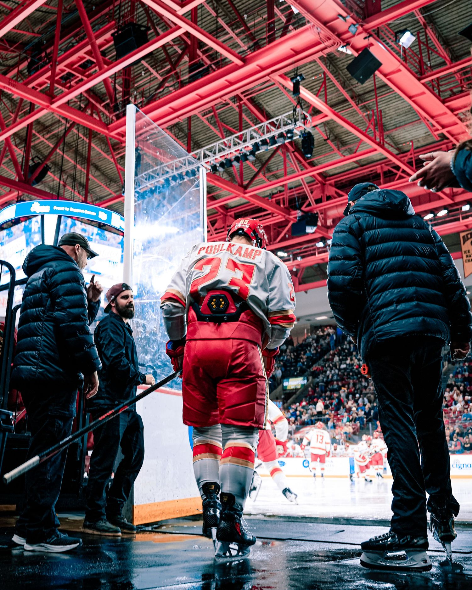 Hockey player runs out.