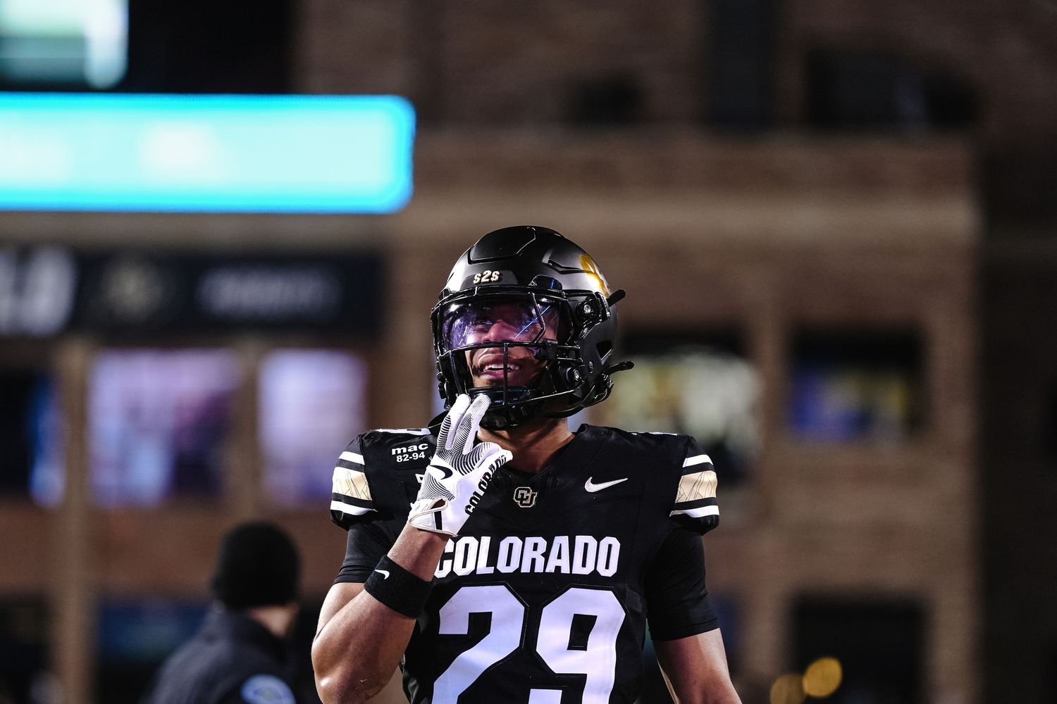 Colorado football player in black uniform.
