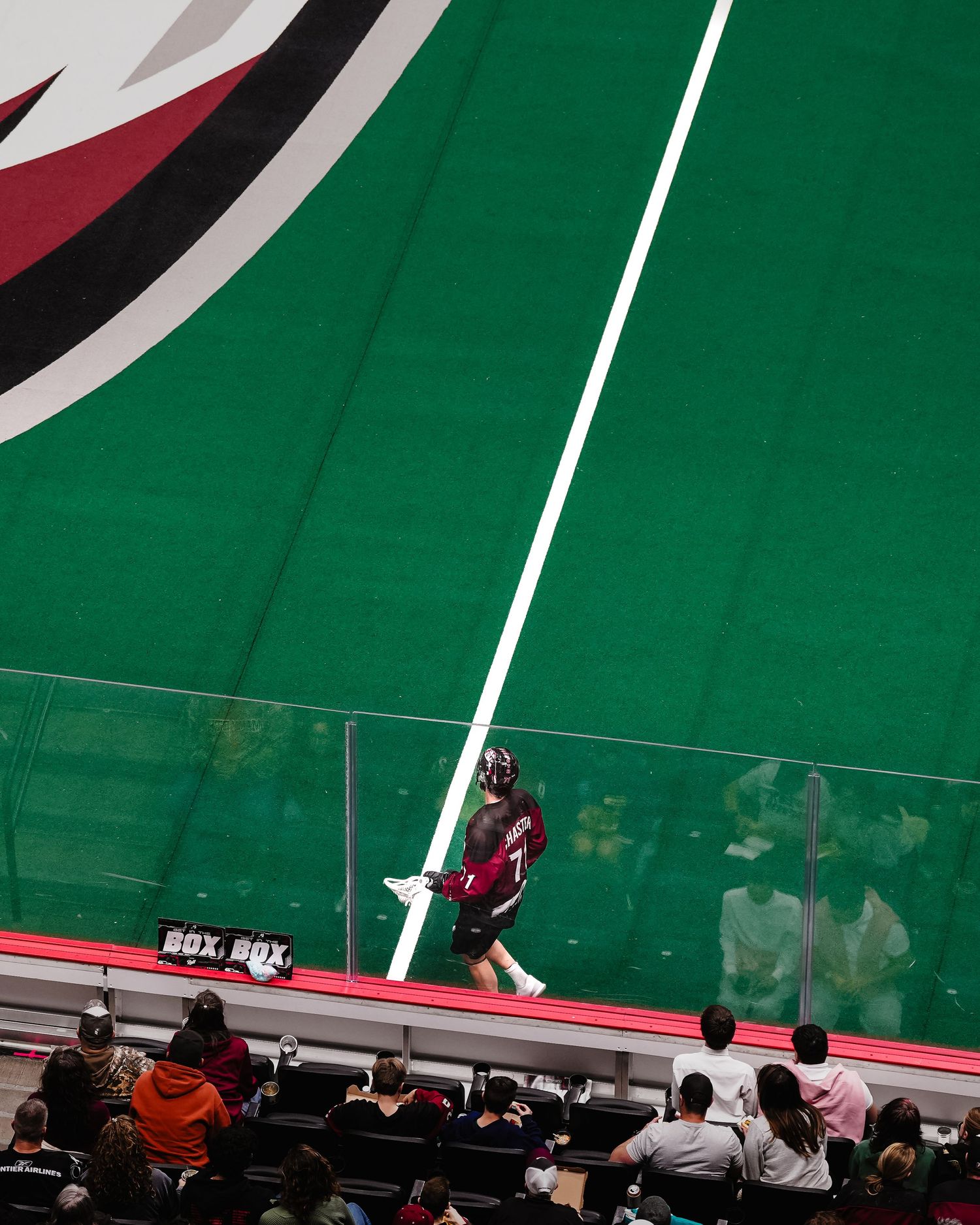 Aerial view of lacrosse player.