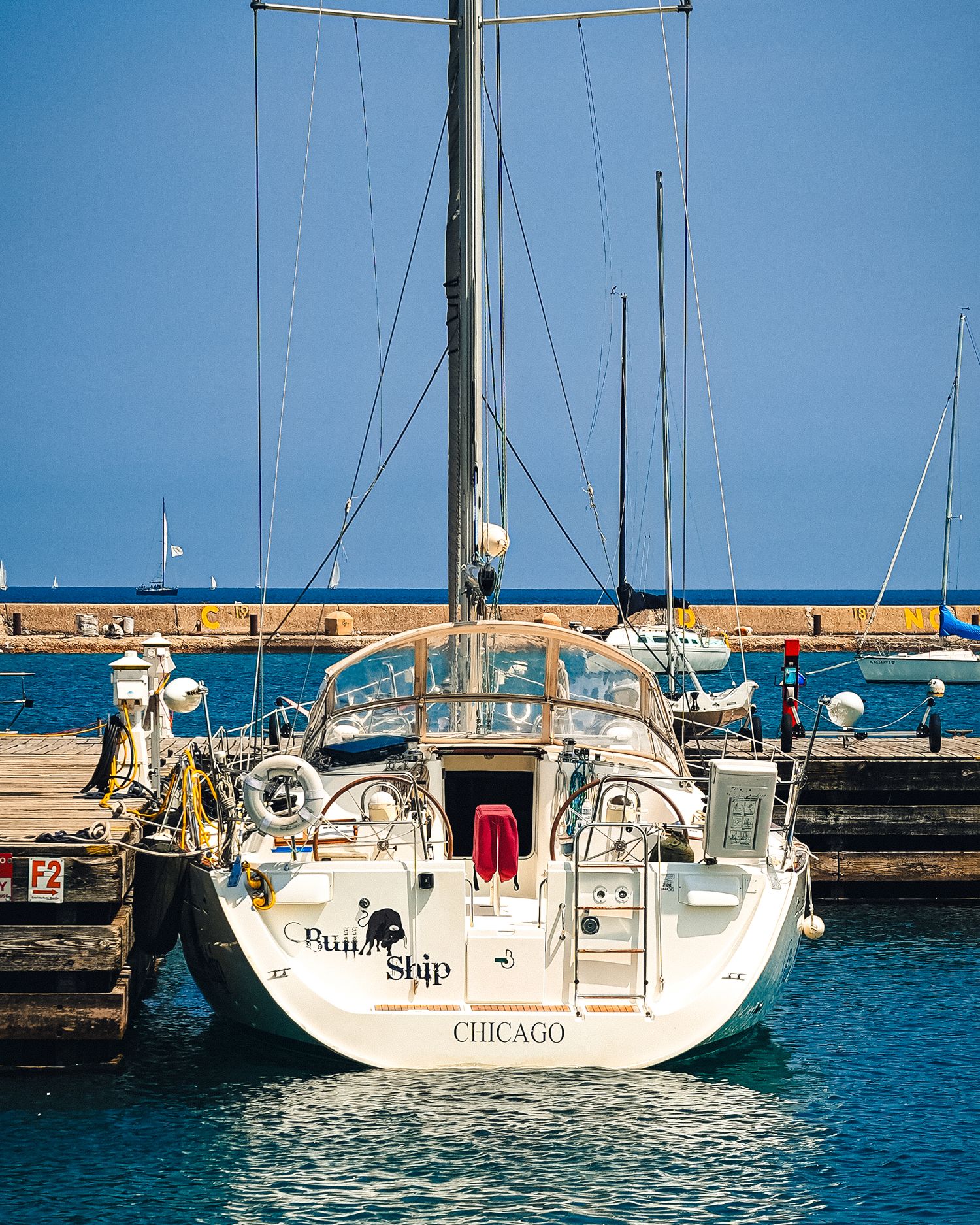 Sailboat docked in Chicago.