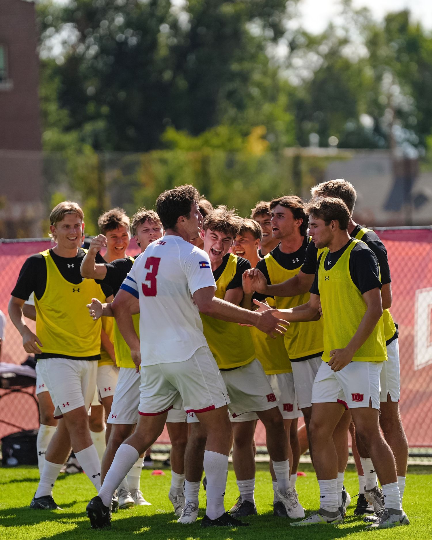 Soccer team celebration.