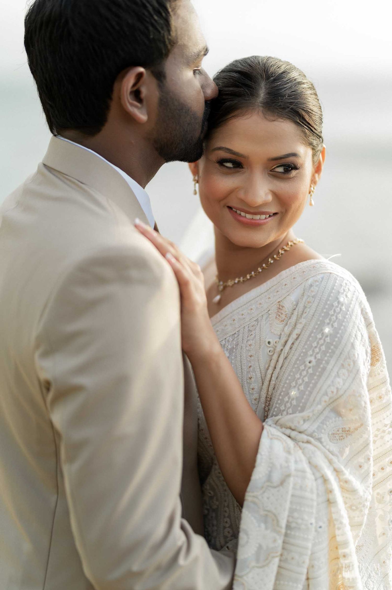 Candid wedding moment between bride and groom in Sri Lanka Natural wedding moments captured in Sri Lanka wedding photography