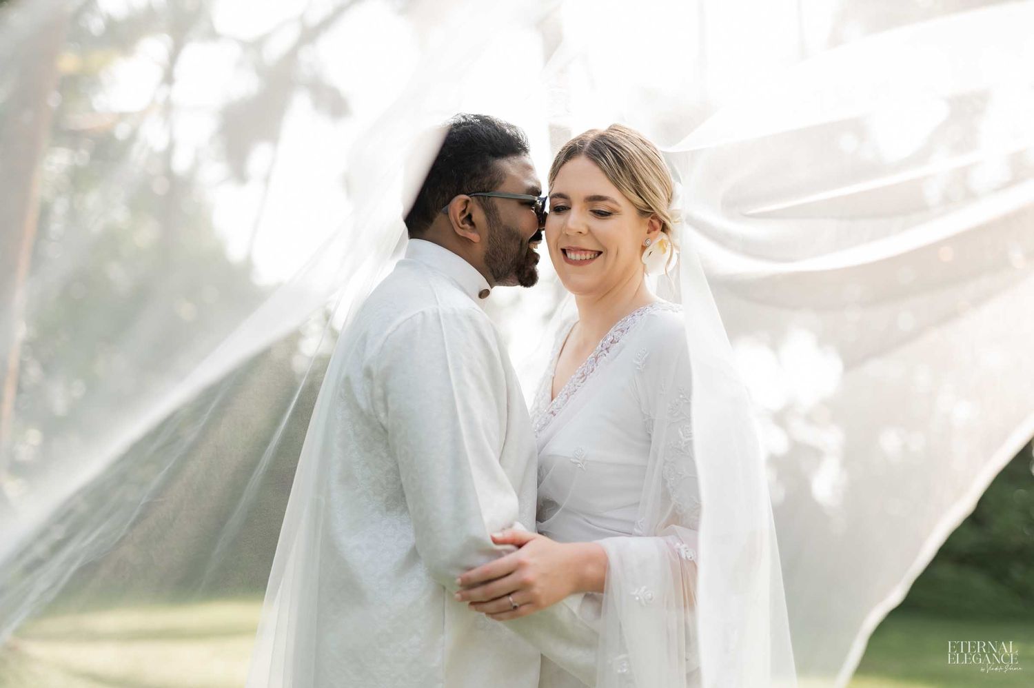 Candid destination wedding moment between bride and groom in Sri Lanka Natural wedding moments captured in Sri Lanka wedding photography