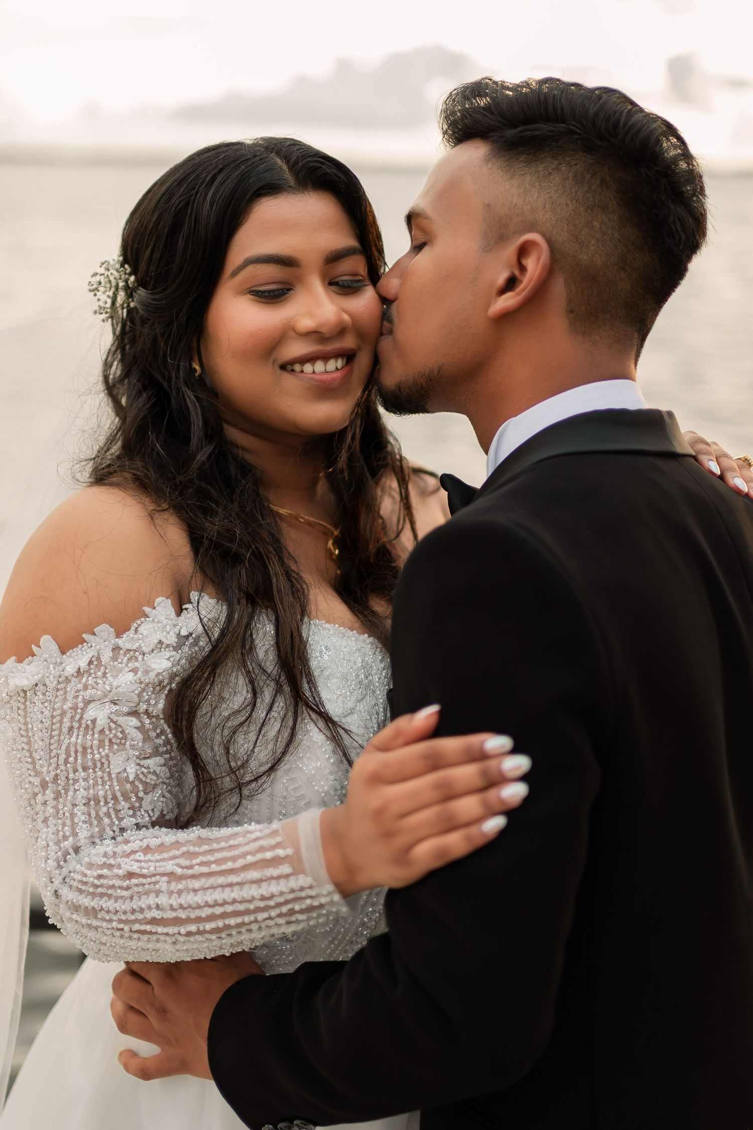 Candid destination wedding moment between bride and groom Natural wedding moments captured in Sri Lanka wedding photography