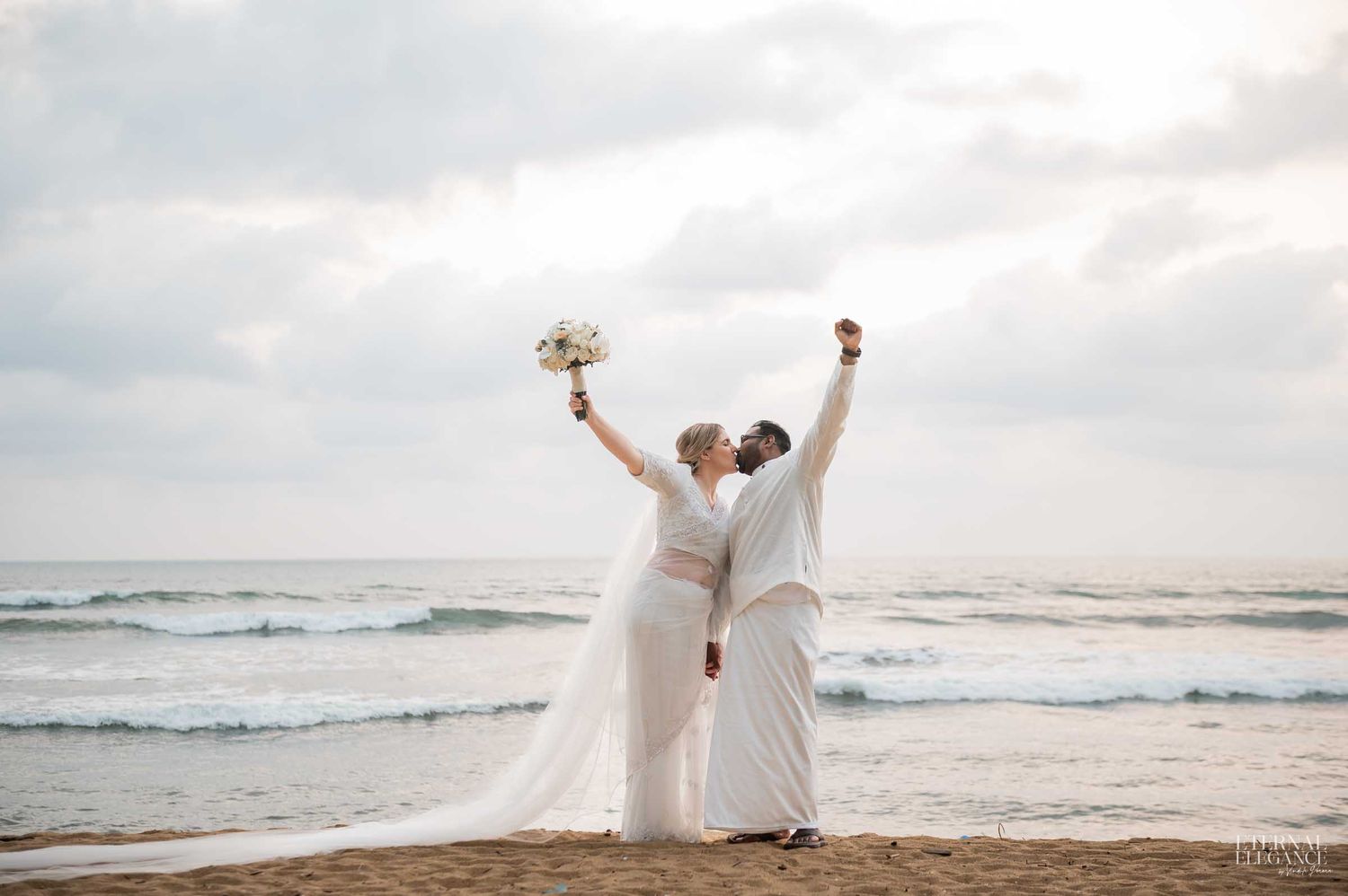 Candid destination wedding moment between bride and groom in Sri Lanka Natural wedding moments captured in Sri Lanka wedding photography