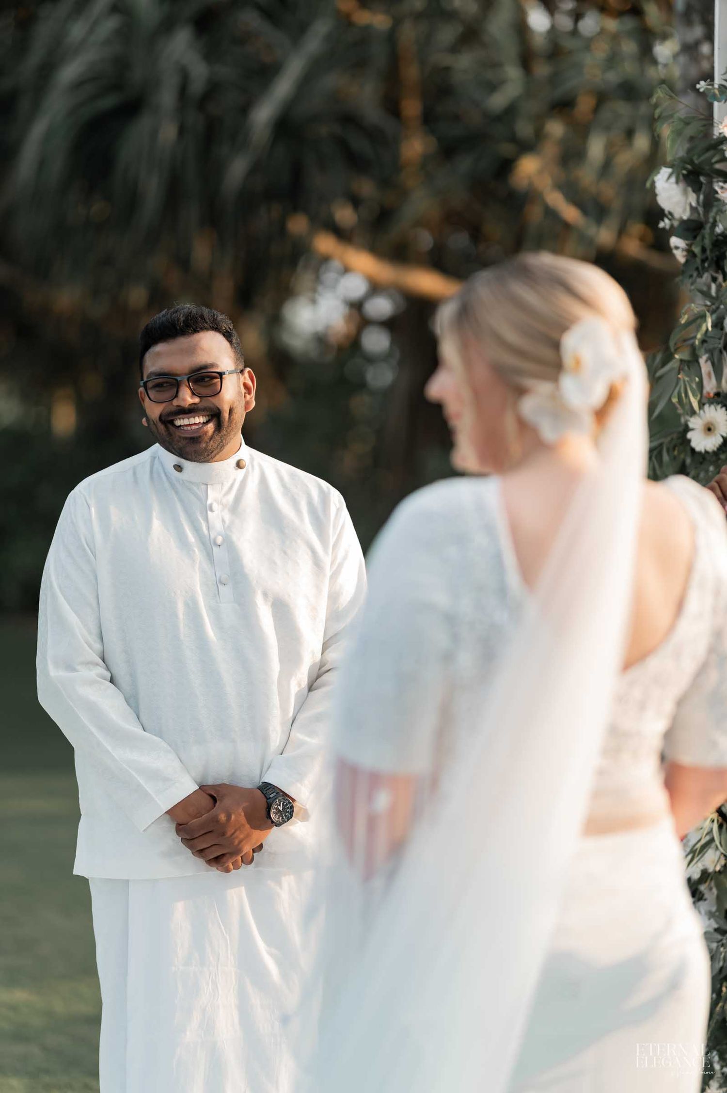 Candid destination wedding moment between bride and groom in Sri Lanka Natural wedding moments captured in Sri Lanka wedding photography