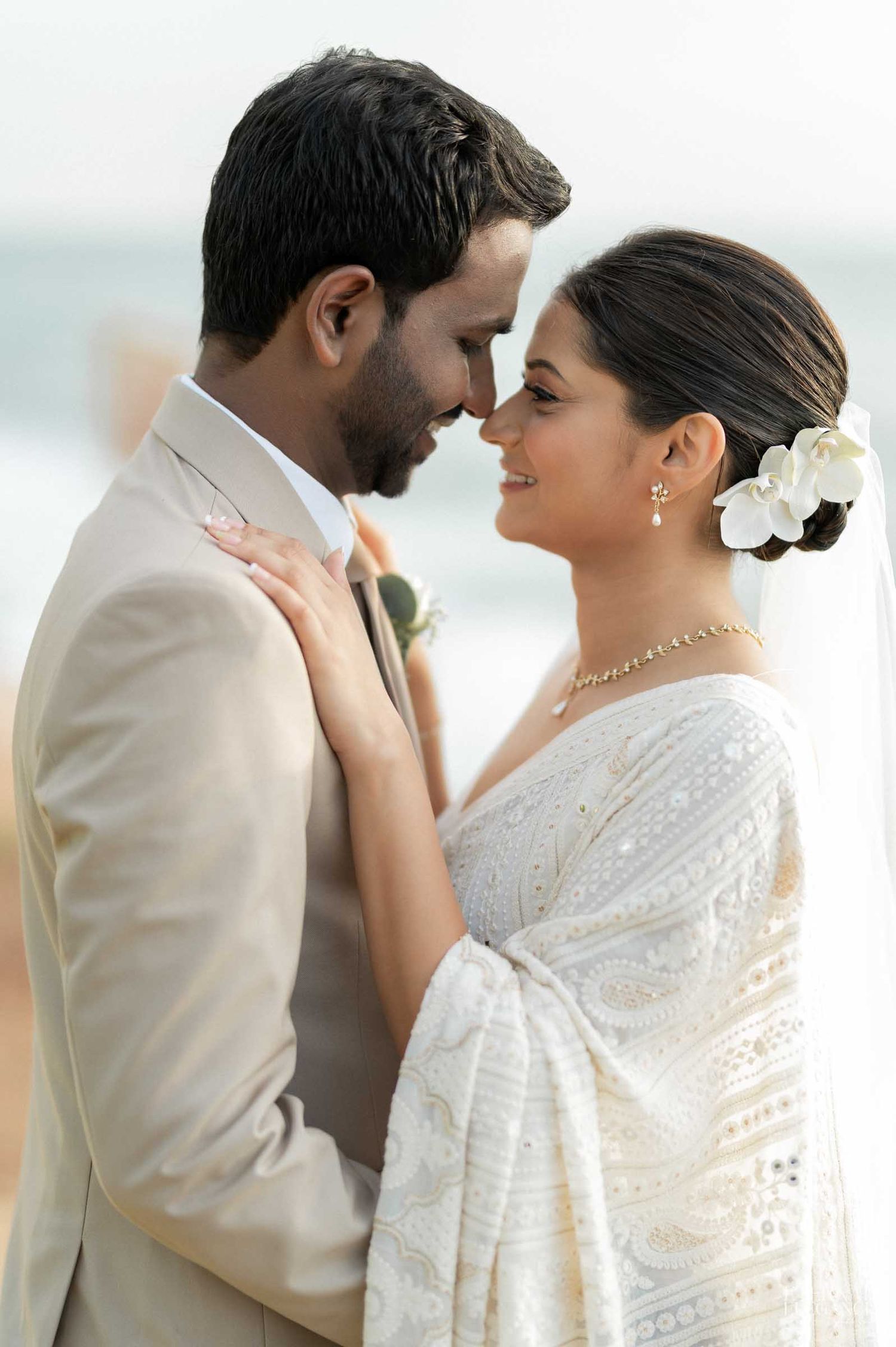Candid wedding moment between bride and groom in Sri Lanka Natural wedding moments captured in Sri Lanka wedding photography