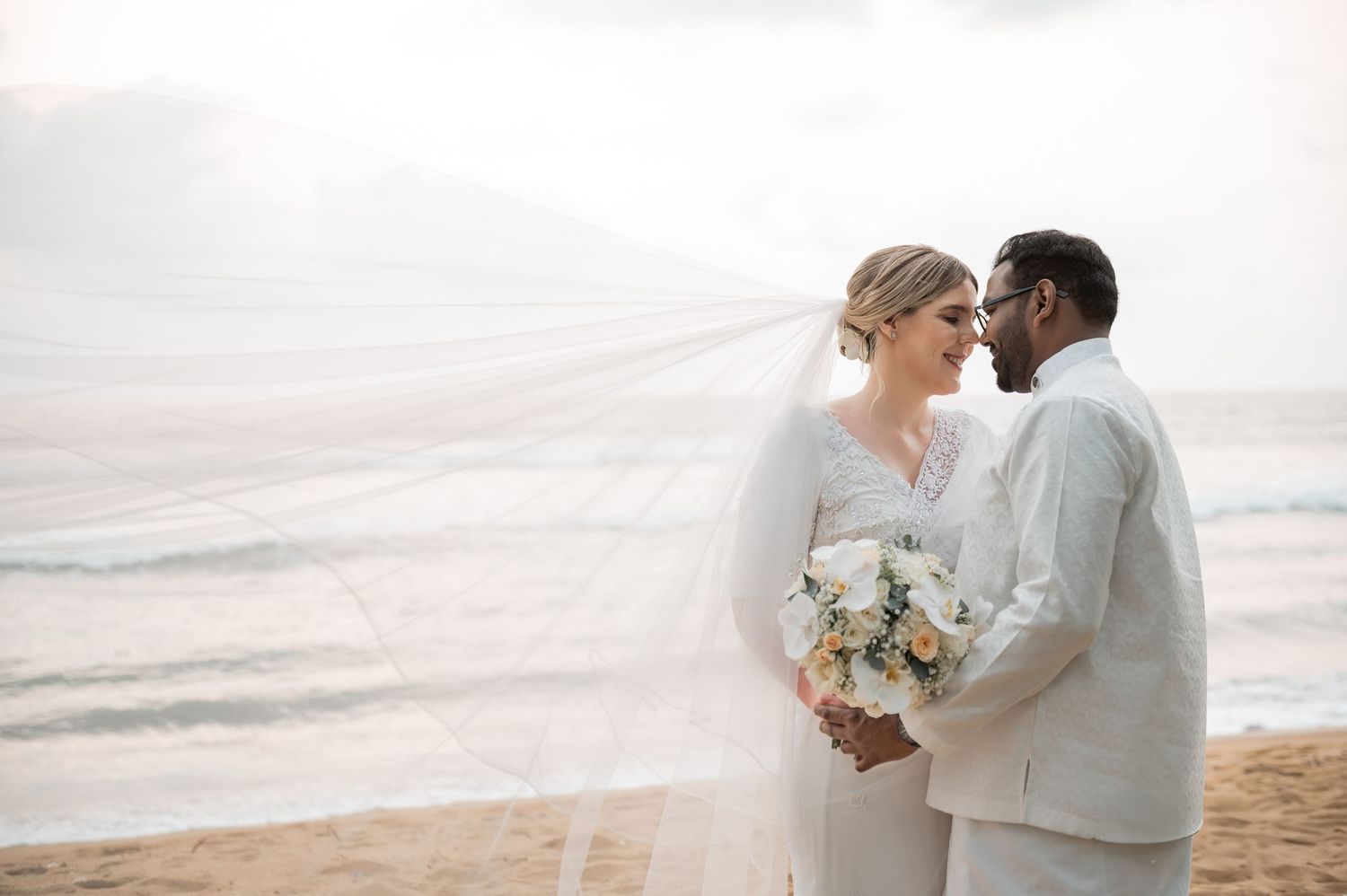 Candid destination wedding moment between bride and groom Natural wedding moments captured in Sri Lanka wedding photography