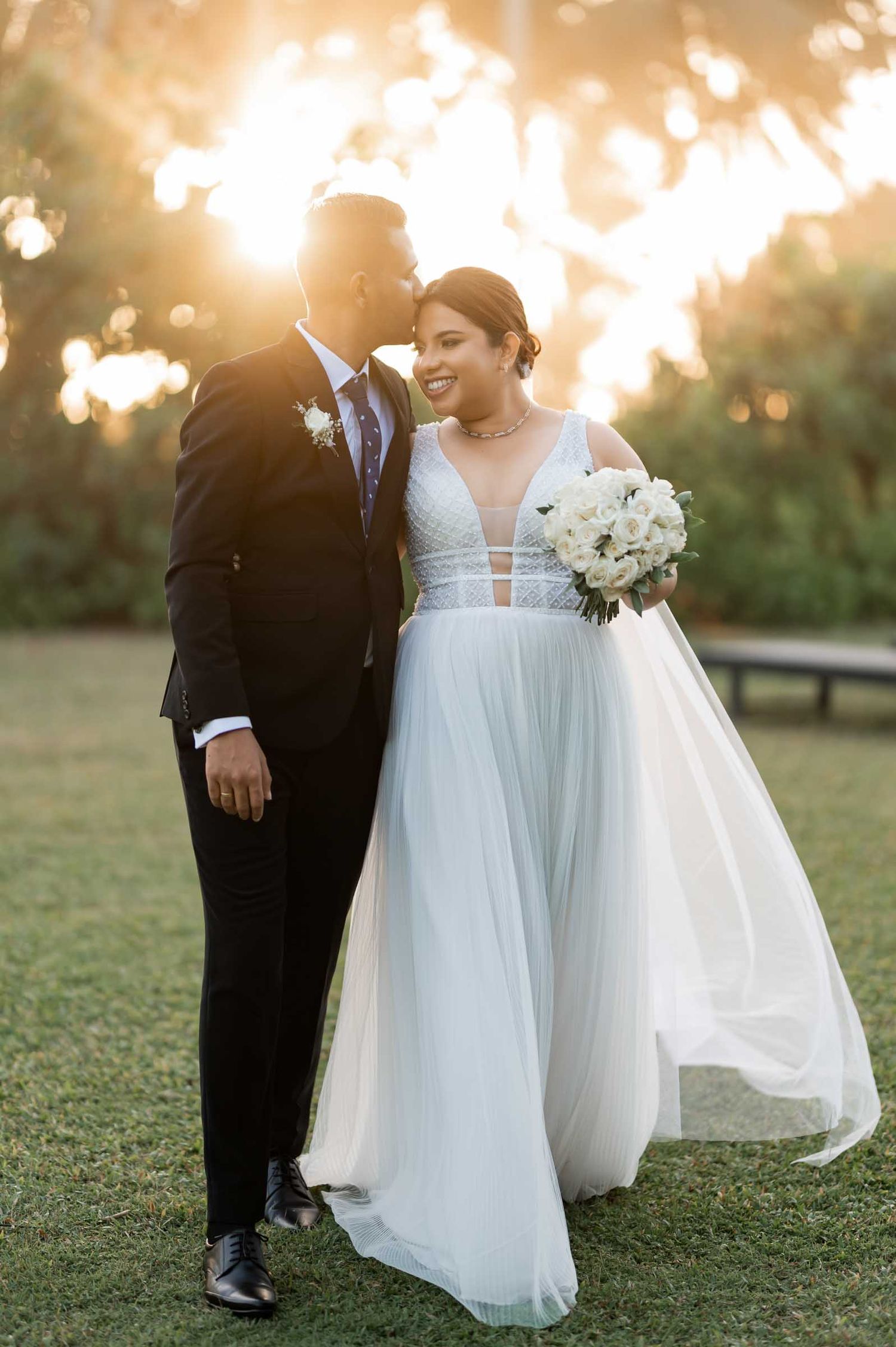 Candid wedding moment between bride and groom in Sri Lanka