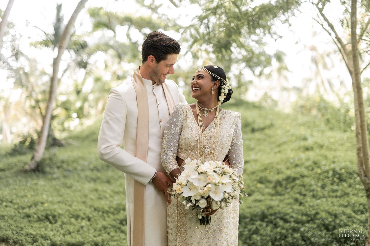 Candid destination wedding moment between bride and groom Natural wedding moments captured in Sri Lanka wedding photography