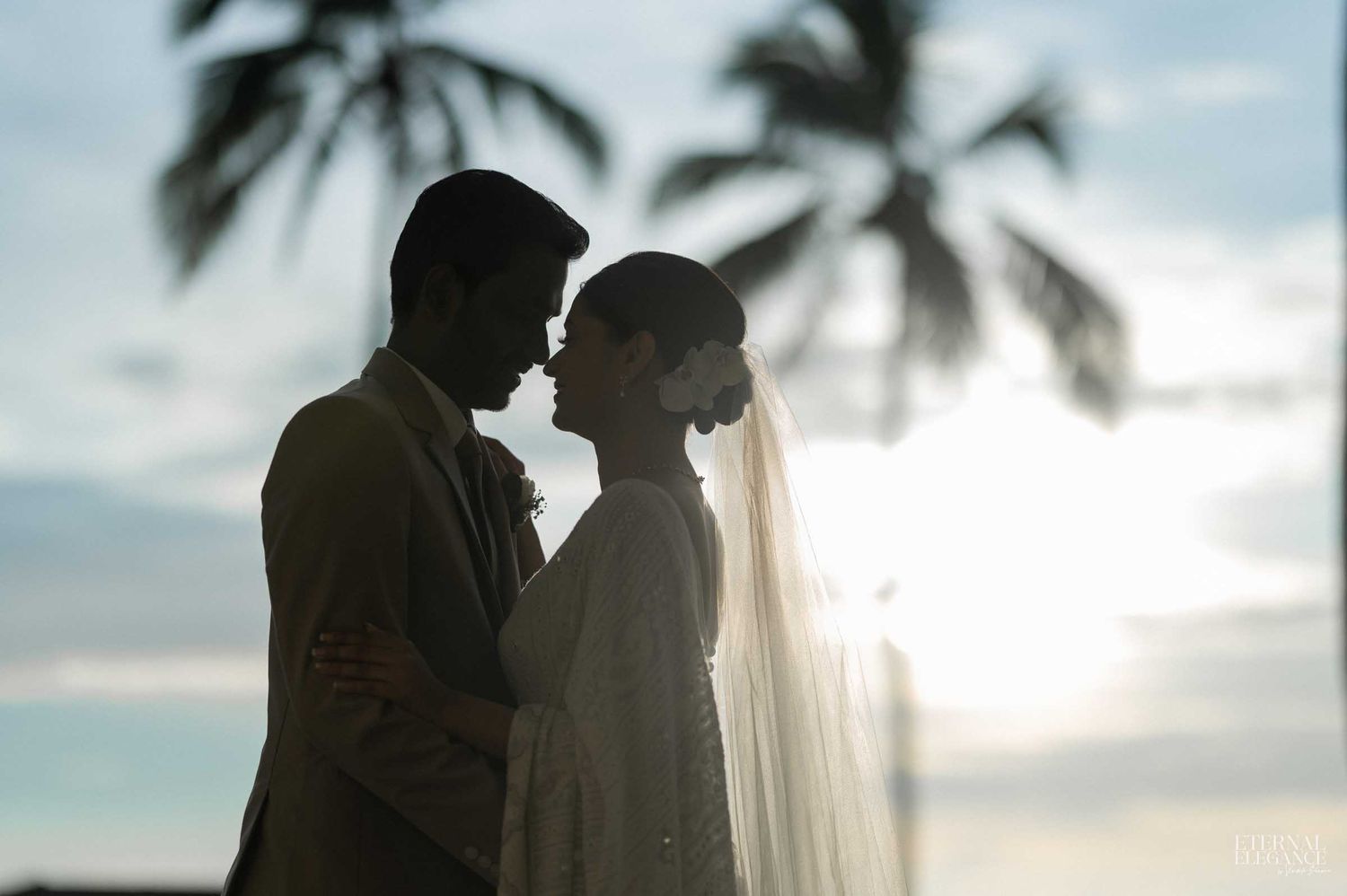 Candid wedding moment between bride and groom in Sri Lanka Natural wedding moments captured in Sri Lanka  Sunset