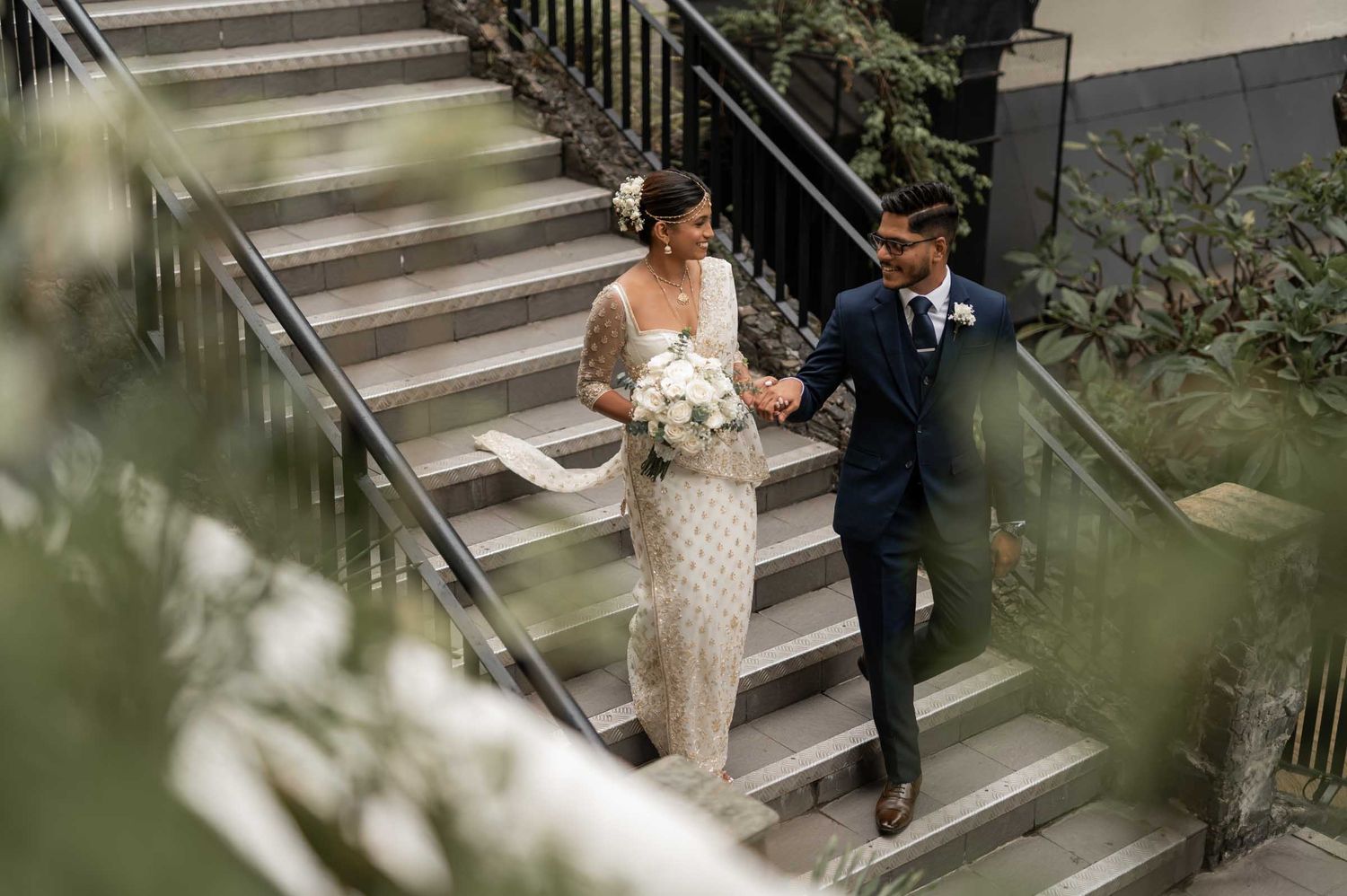 Candid wedding moment between bride and groom in Sri Lanka Natural wedding moments captured in Sri Lanka