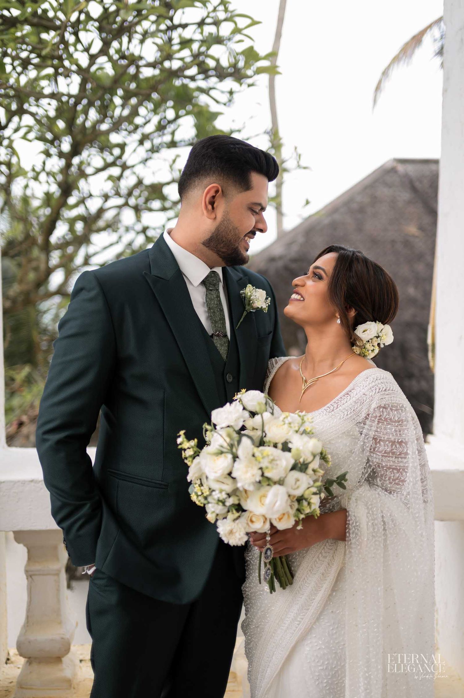 Candid destination wedding moment between bride and groom Natural wedding moments captured in Sri Lanka wedding photography