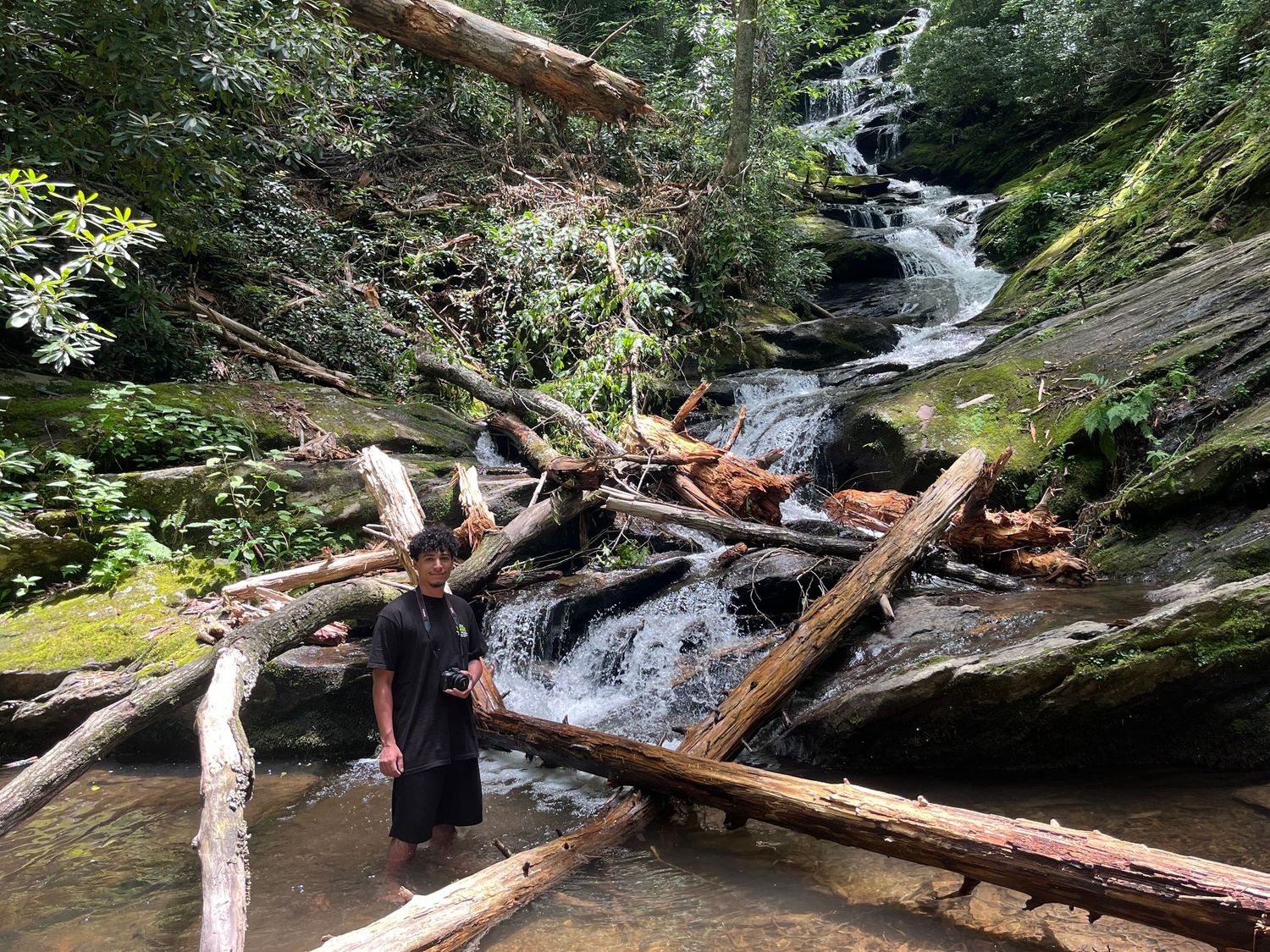 Photographer infront of waterfall