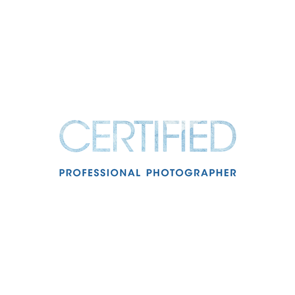 Certified Professional Photographer badge logo in light blue text on white background.