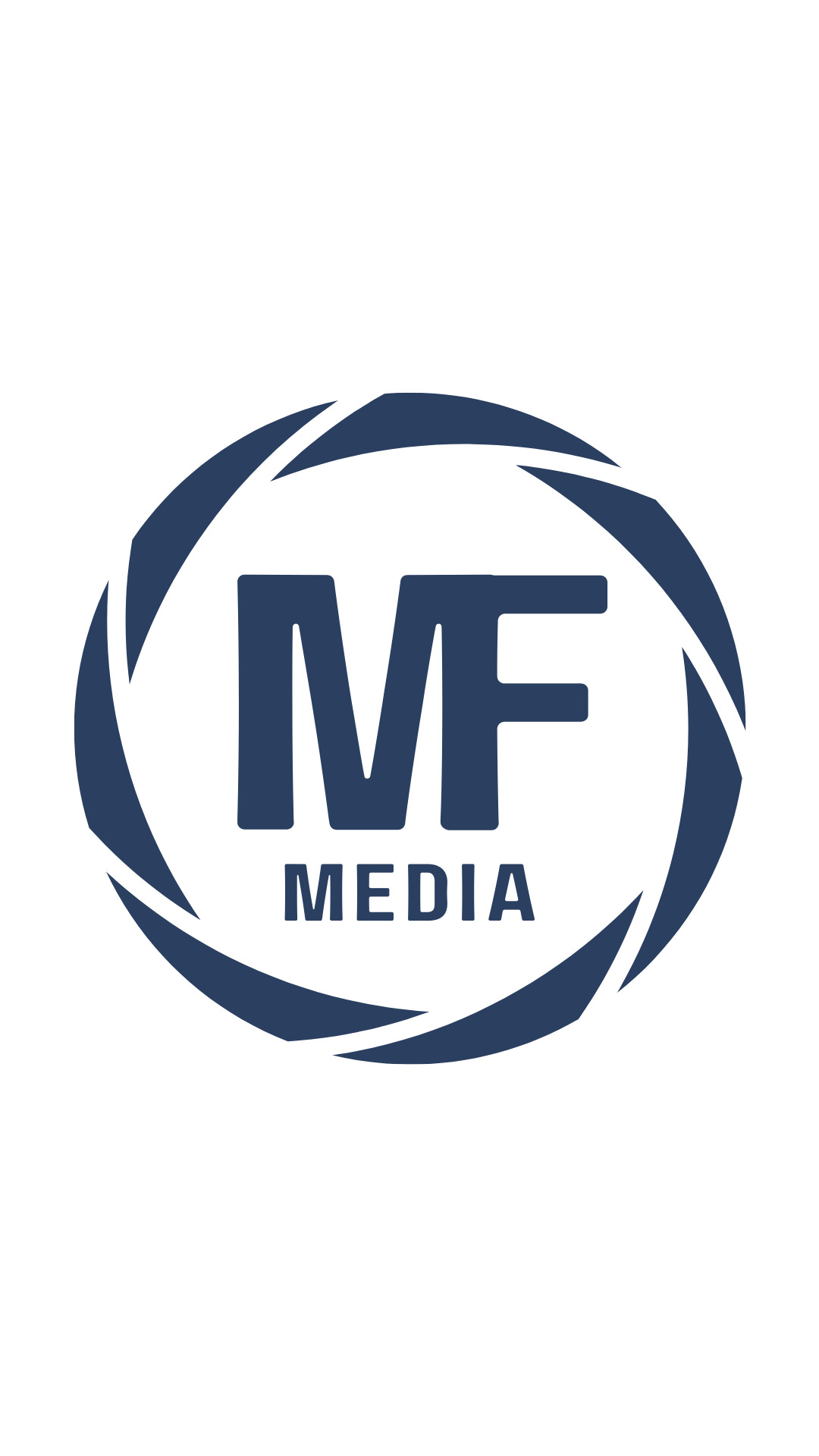A series of dark blue circular media company logos arranged in a horizontal row.