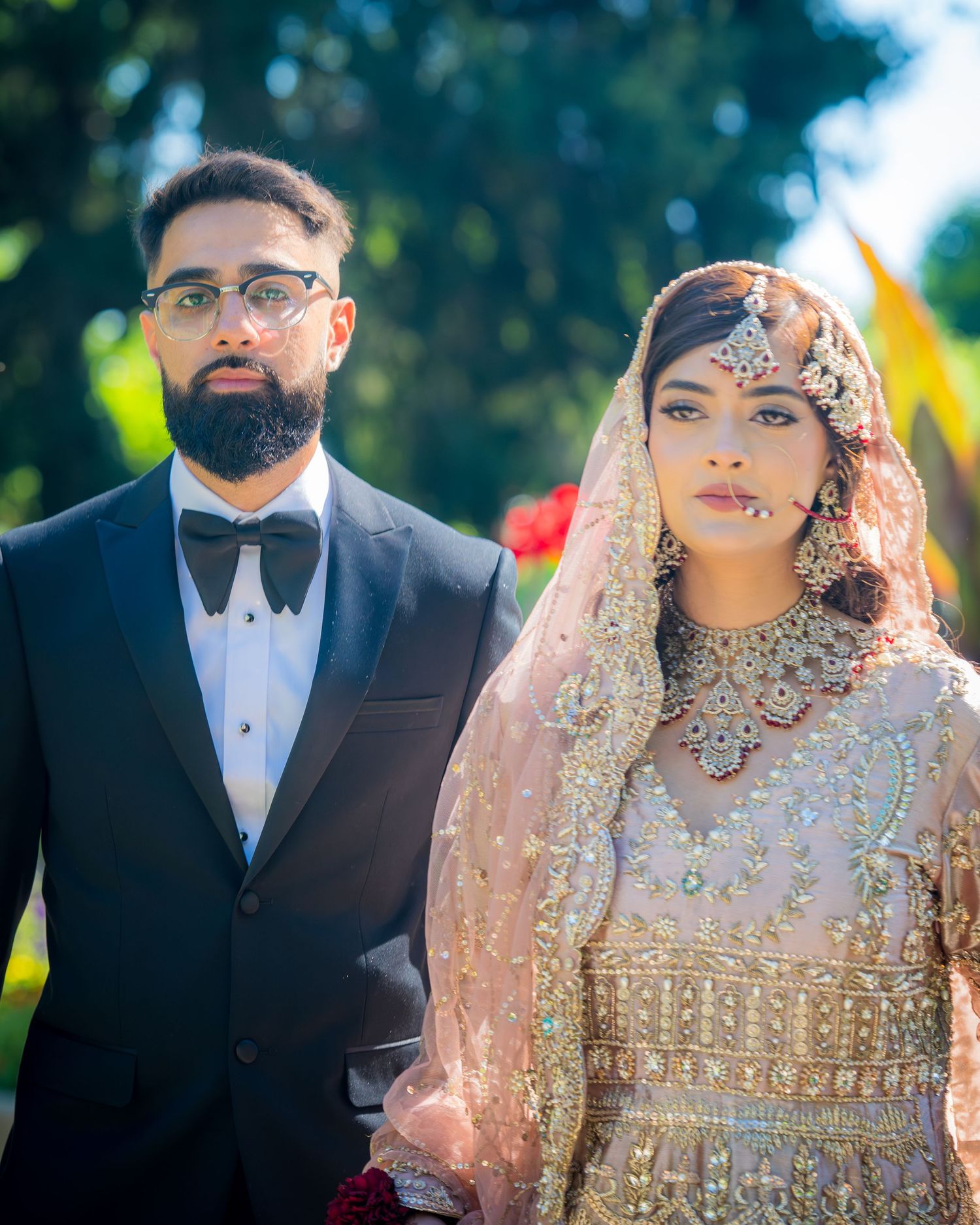A close-up series of wedding photos showing intricate bridal details and formal attire.
