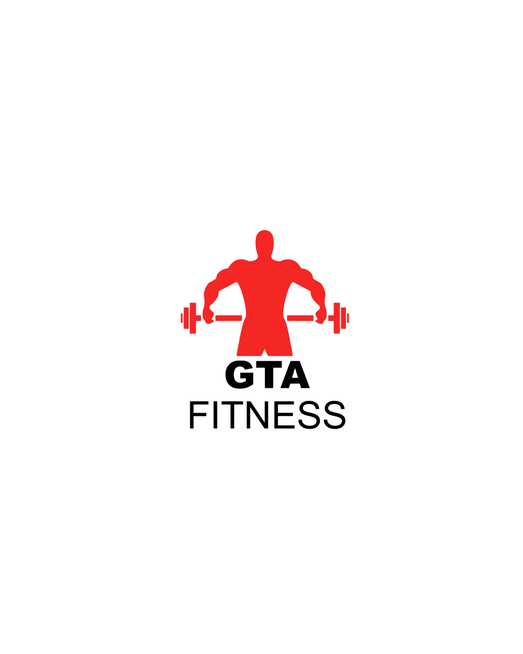 Two simple red logo icons showing a GTA text emblem and a fitness silhouette with barbells on a white background.