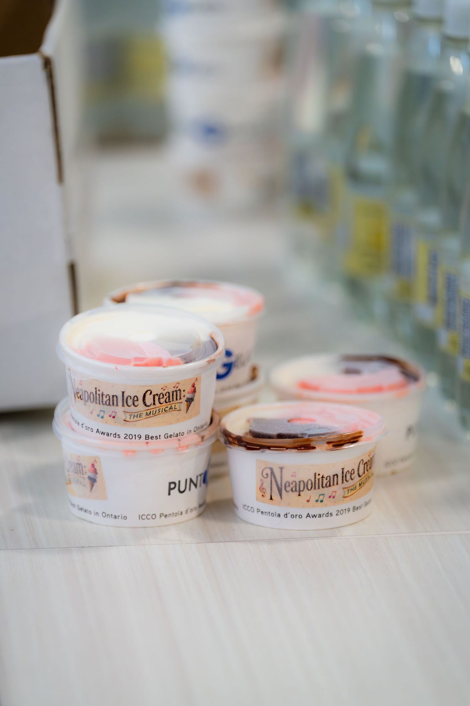 Neapolitan Ice Cream cups from Punta Di Forno, ICCO Pentola d'oro 2019 Best Gelato winner.